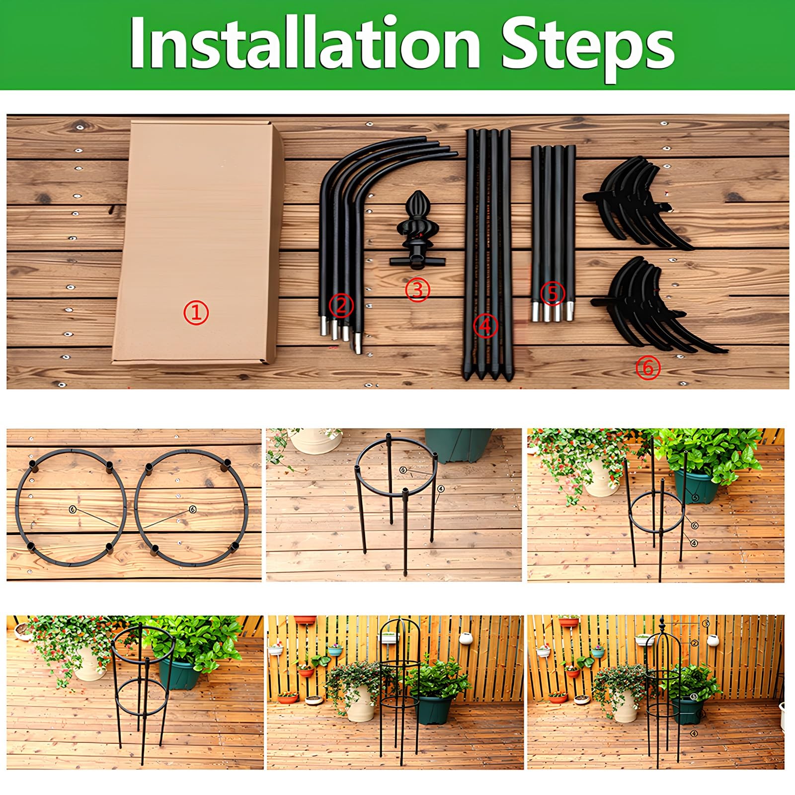 Tuteurs Obélisque pour Plantes Grimpantes Amovible 180cm/210cm Treillis de Jardin Plantes D'Intérieur D'Extérieur Légumes Fruits Support de Résistant aux Intempéries(Black,W32cm x H210cm)