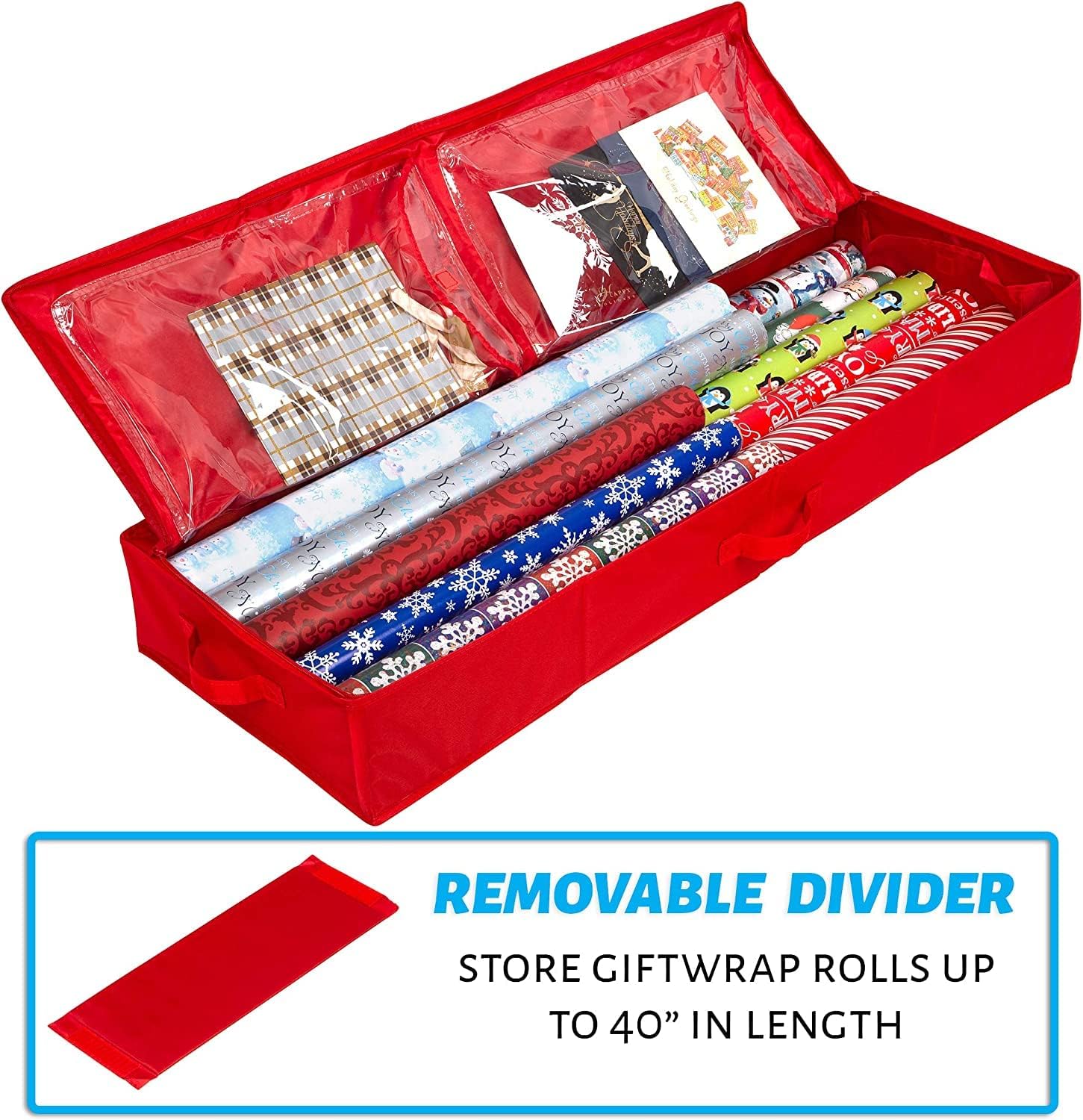 Wrapping Paper Storage Container – Fits up to 27 Rolls 1 3/8” Diam. - Underbed Gift Wrap Organizer Bags, Wrapping Paper Rolls, Ribbon, and Bows - Under Bed- Durable Material 600D - Up to 40” Rolls