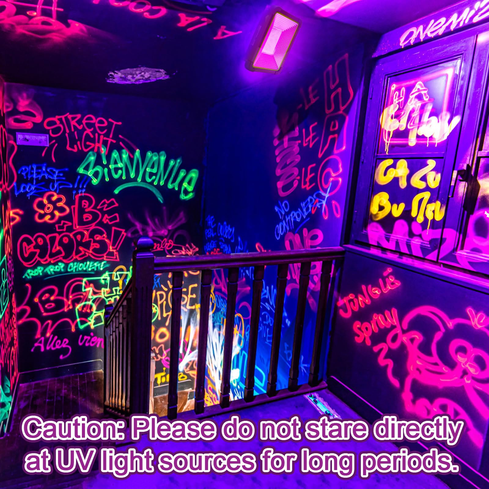 Hossom 100W Luz Negra, UV Luz Negra Exterior y Black Light Ultravioleta 385-400nm IP66 Resistente al Agua, Portátil Luz Neon para Decoración de halloween, Navidad, Pinturas Corporal, Fiesta de Neón