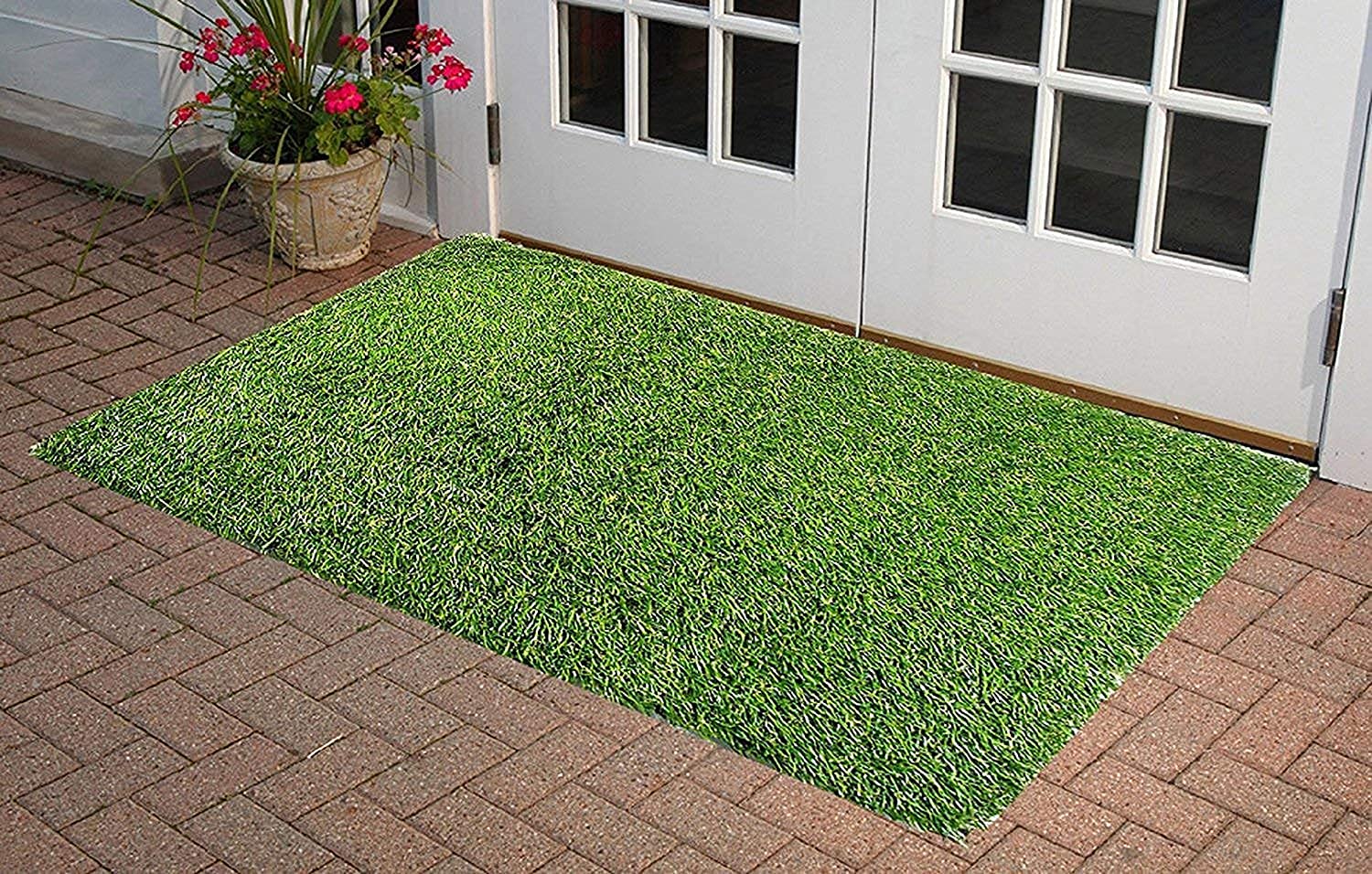 AMRO Beautility Needs Polyester Artificial Grass Door Mat (16 x 24 inches) (41 x 61 cm) Pack of 2, Green, Rectangular 2