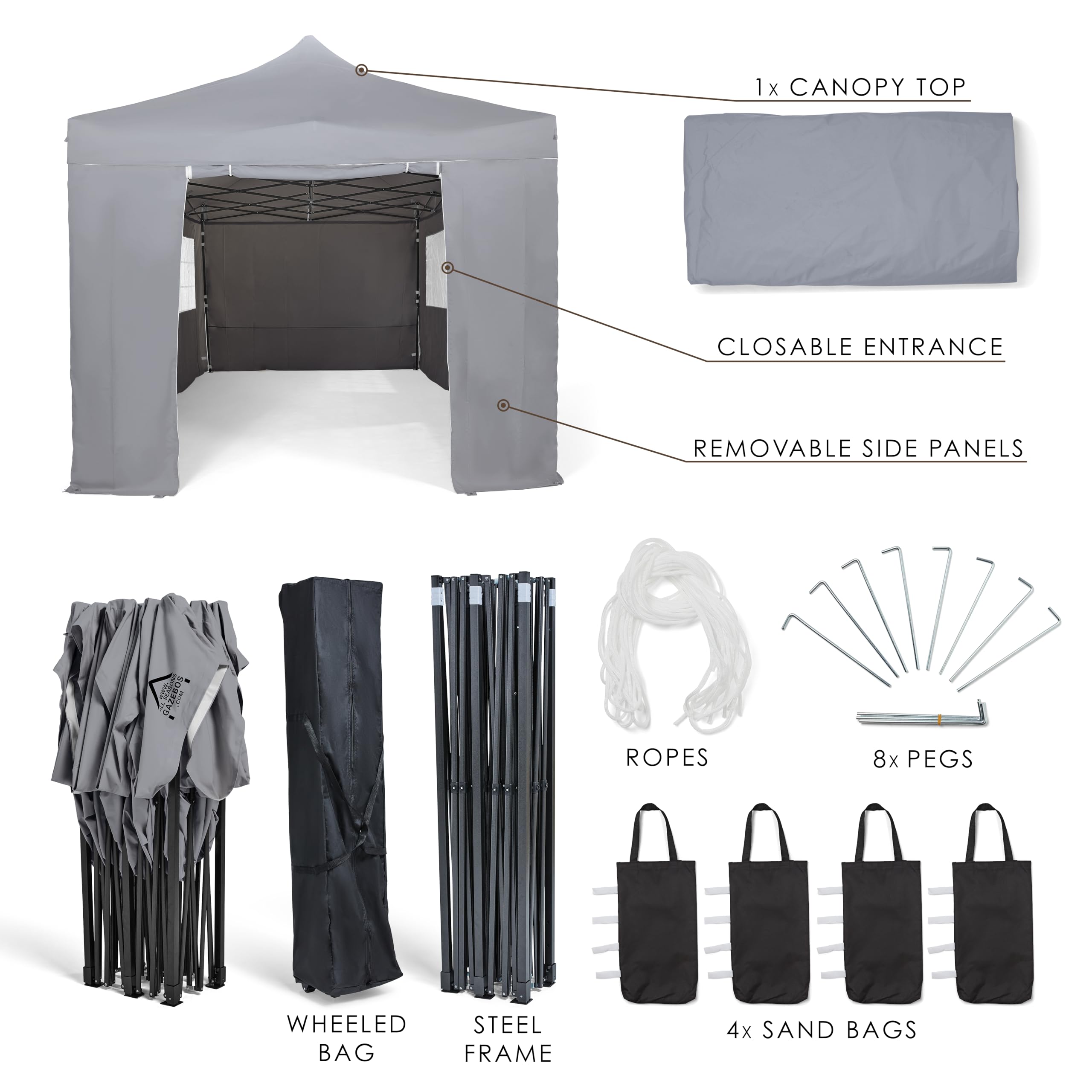 All Seasons Gazebos: Gazebo pop-up 3x6m completamente impermeabile con 4 pareti laterali Premium - Grigio metallizzato