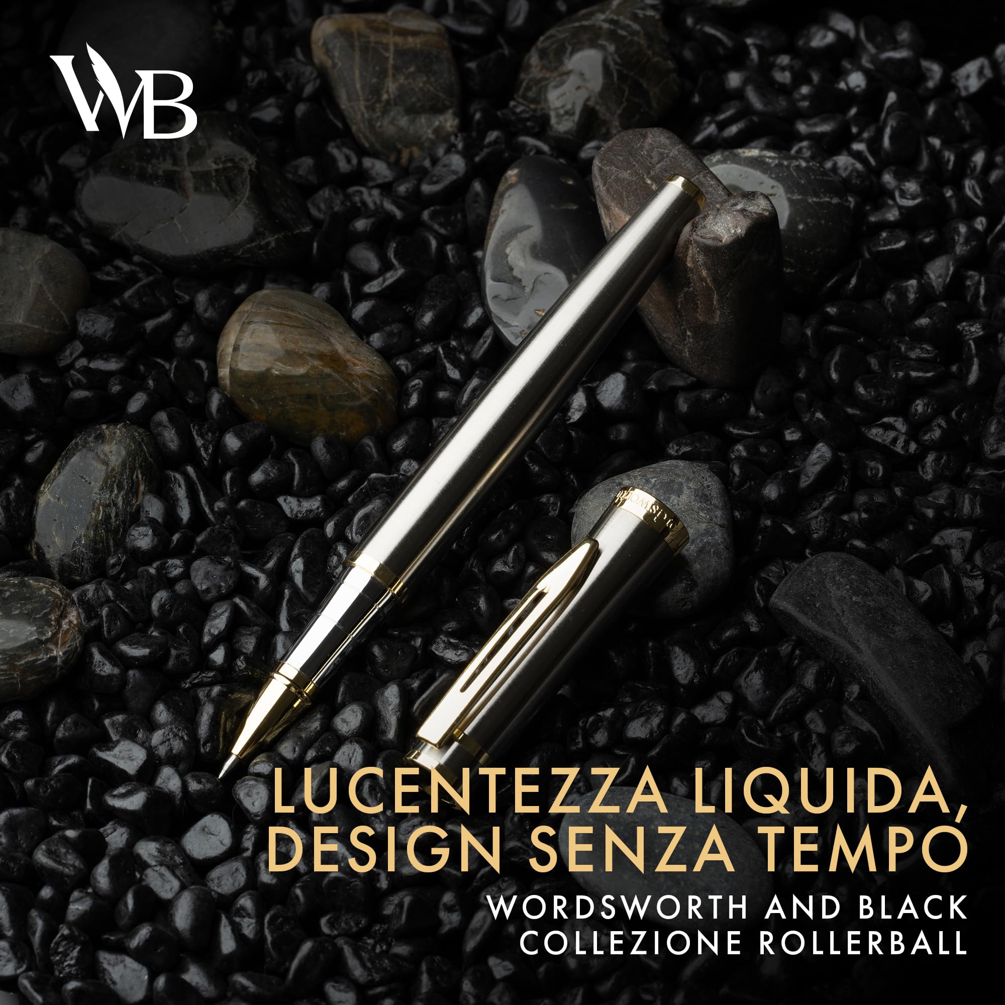 Wordsworth & Black Rollerball Pen - Penna di Lusso - Finitura Oro 24K, Lacca Argento, Ricarica di Inchiostro, Ricaricabile, Regalo per Uomini & Donne, Scrittura Professionale, Belle Penne Eleganti