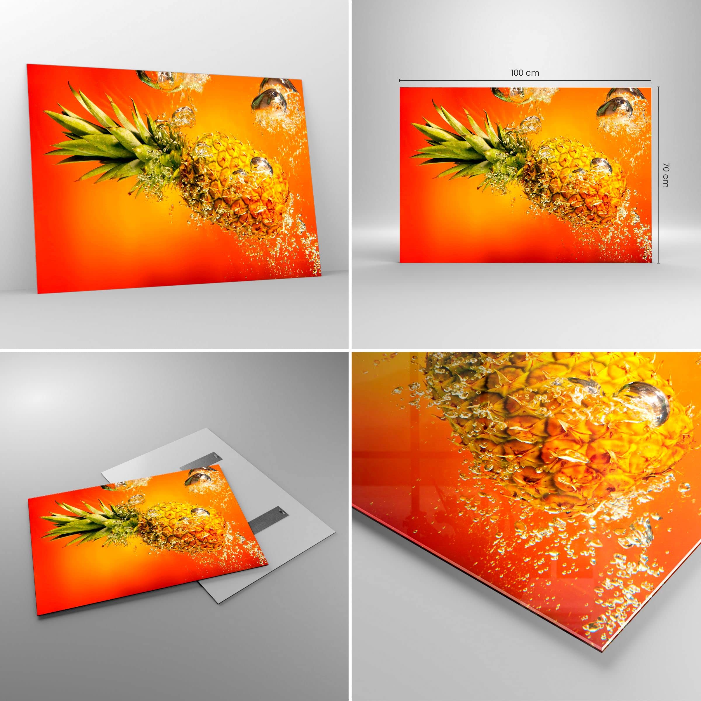 ARTTOR Cuadro Decorativo 100x70cm Moderno Horizontal Cocina - 2209 | caribe Piñas Fruta Cuadro sobre Vidrio Grande Arte mural Dormitorio Cuadros de Pared Impresión en Cristal Glasprint ARTTOR