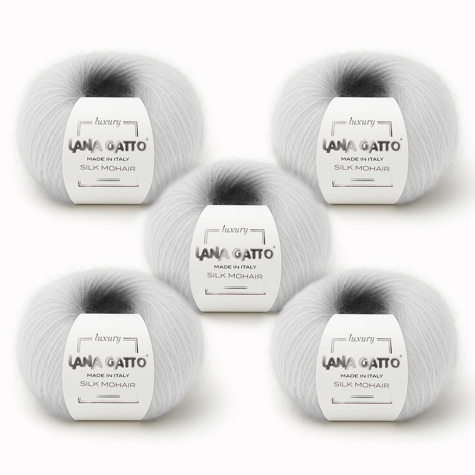 5 Gomitoli Mohair e Seta per lavoro a maglia, Lana Gatto Linea Luxury Silk Mohair Made in Italy, 125 gr. (Bianco - 6027, 5)