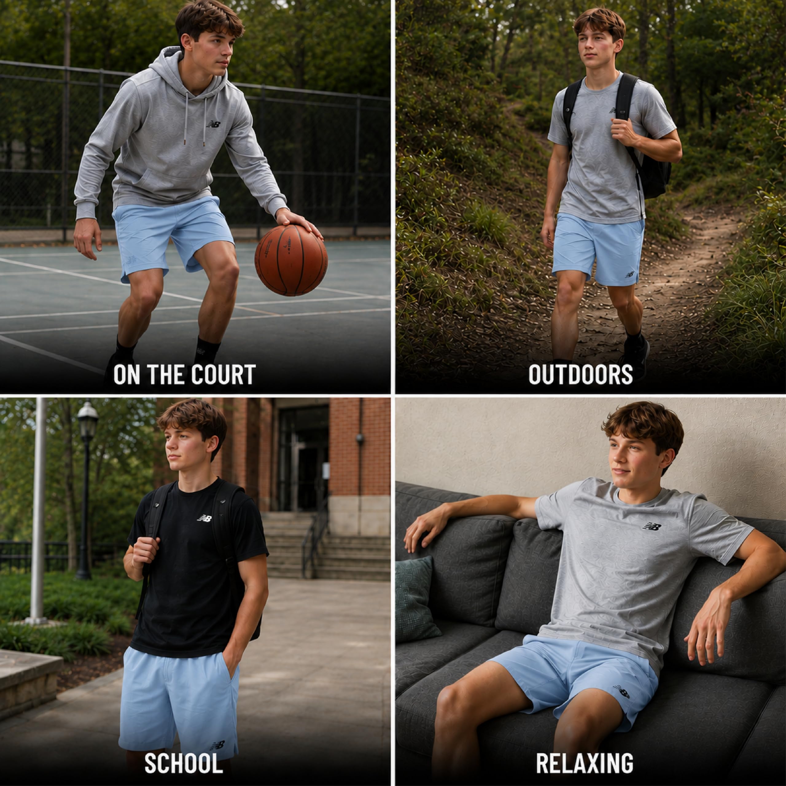 New Balance Sport-Shorts für Jungen, leicht, gewebt, mit Taschen für Basketball, Fußball (8–20)