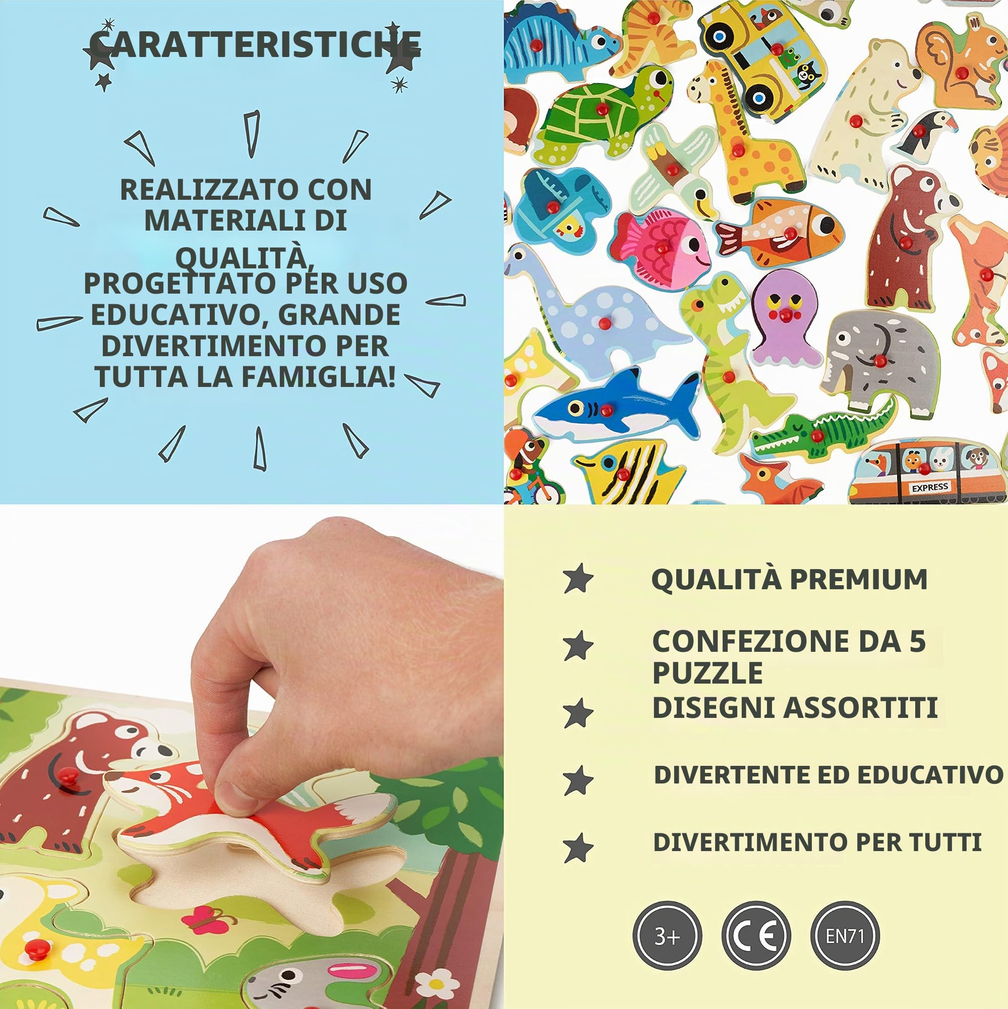 THE TWIDDLERS 5 Giocattolo Educativo Puzzle in Legno per Bambini - Colori Vivaci