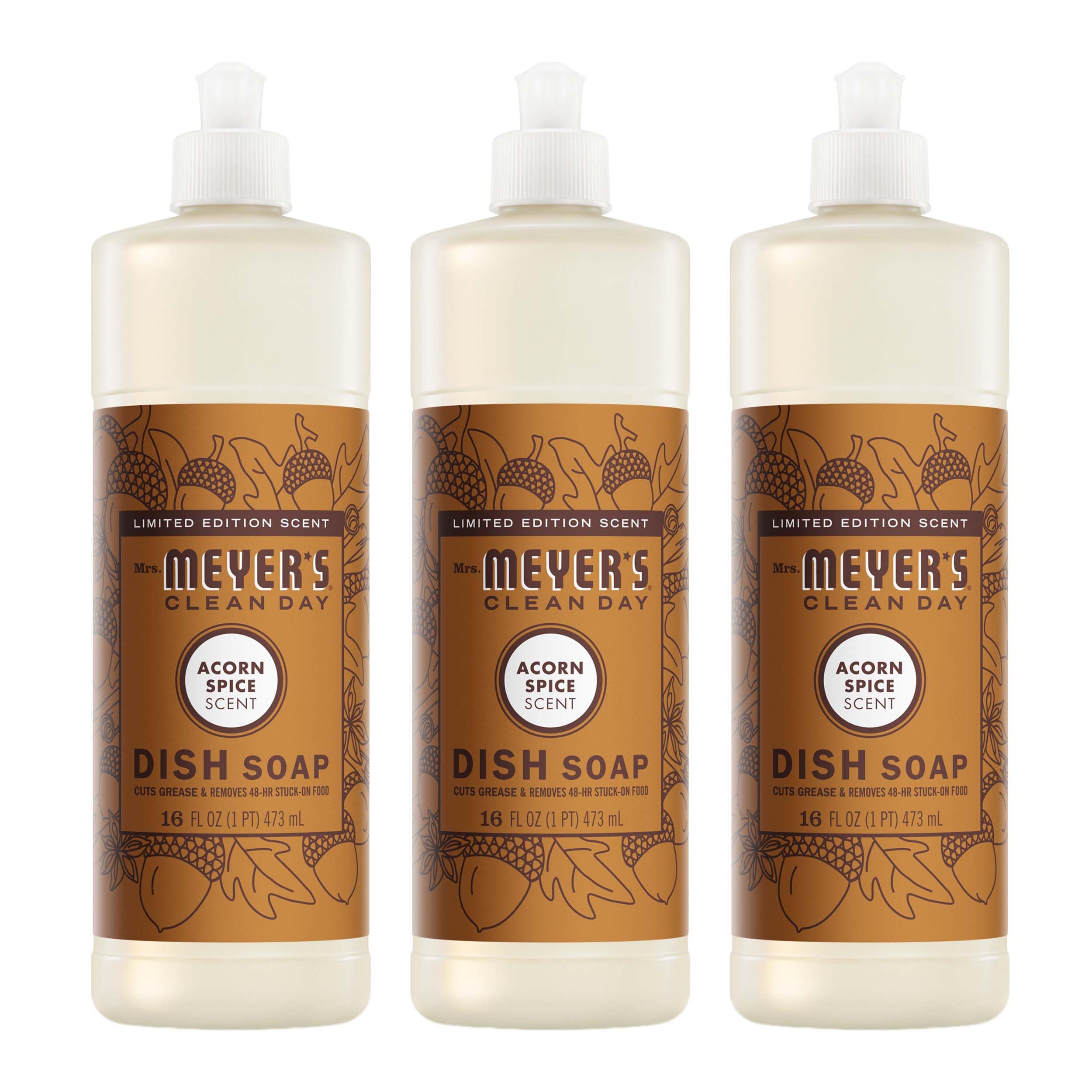 Mrs. MEYER'S Liquid Dish Soap, Acorn Spice, 16 OZ (Pack - 3)