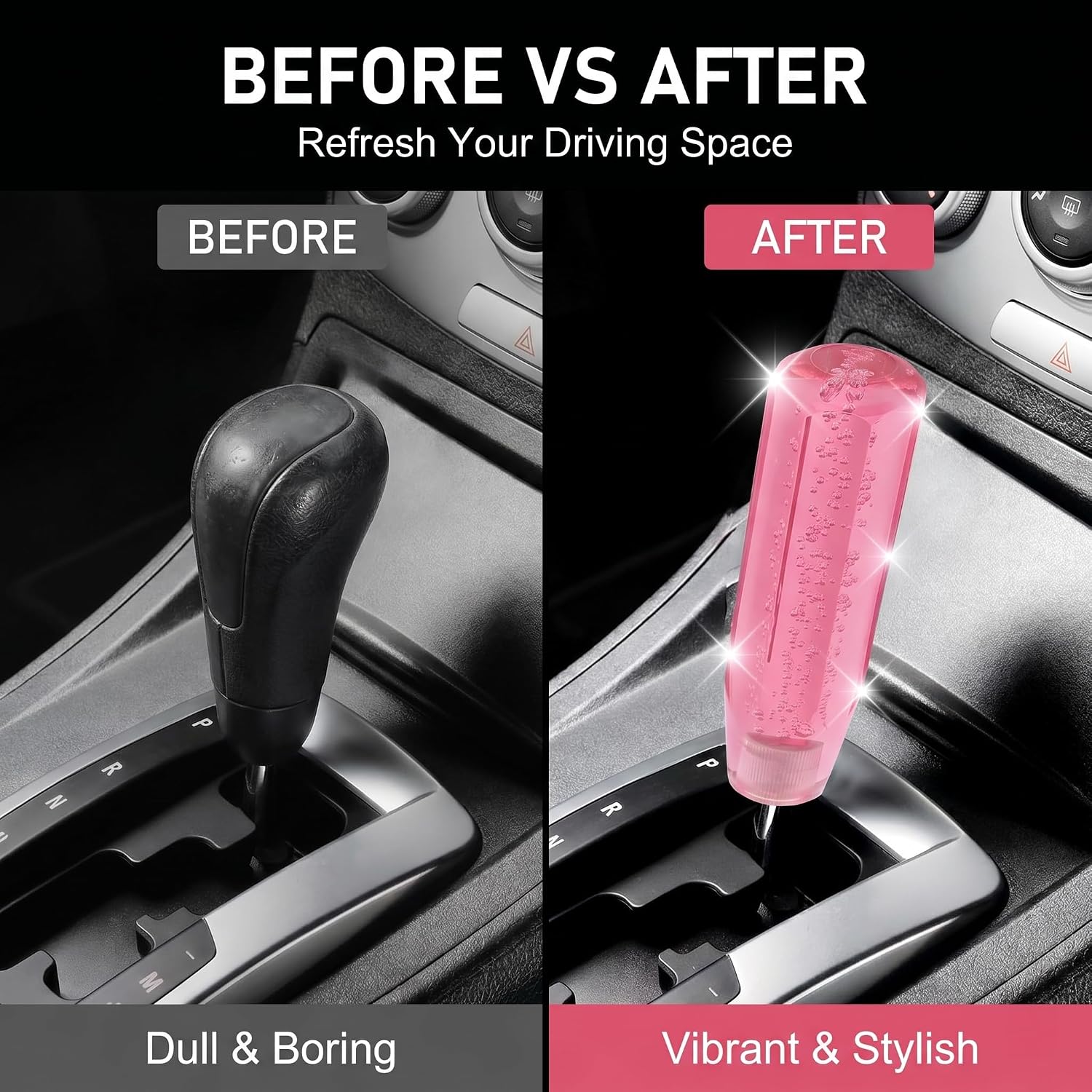 1 PC Car Shift Knob, 1.89 x 5.91 Inches Crystal Pink Acrylic Gear Shift Knob, Manual Transmission Shifter with M8 M10 Adapters, Universal for Most Cars, Trucks, SUVs (Pink)
