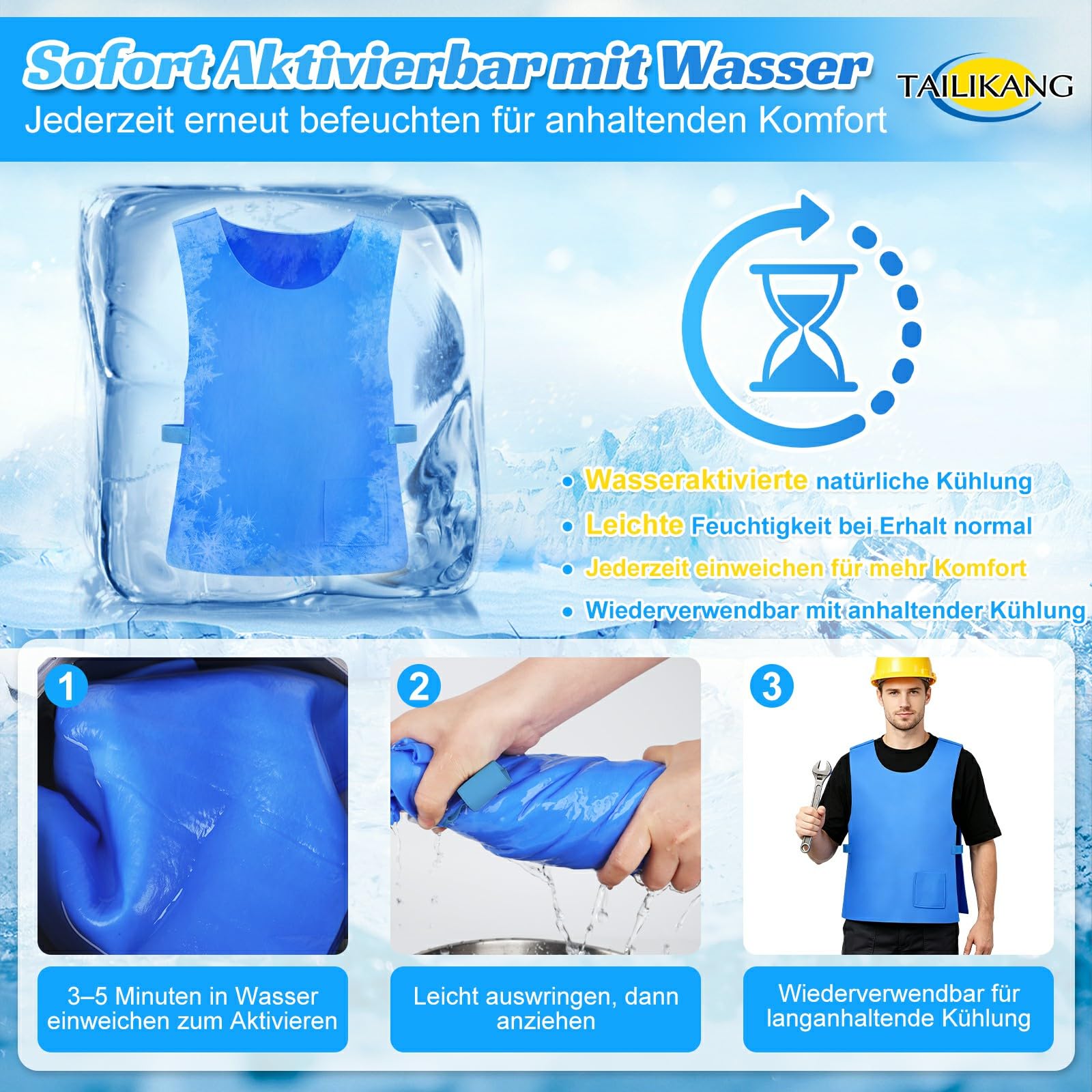 Chaleco de enfriamiento para hombres y mujeres, chaleco fresco evaporativo ajustable, chaleco de hielo reutilizable activado por agua PVA, enfriador corporal ligero para deportes al aire libre y