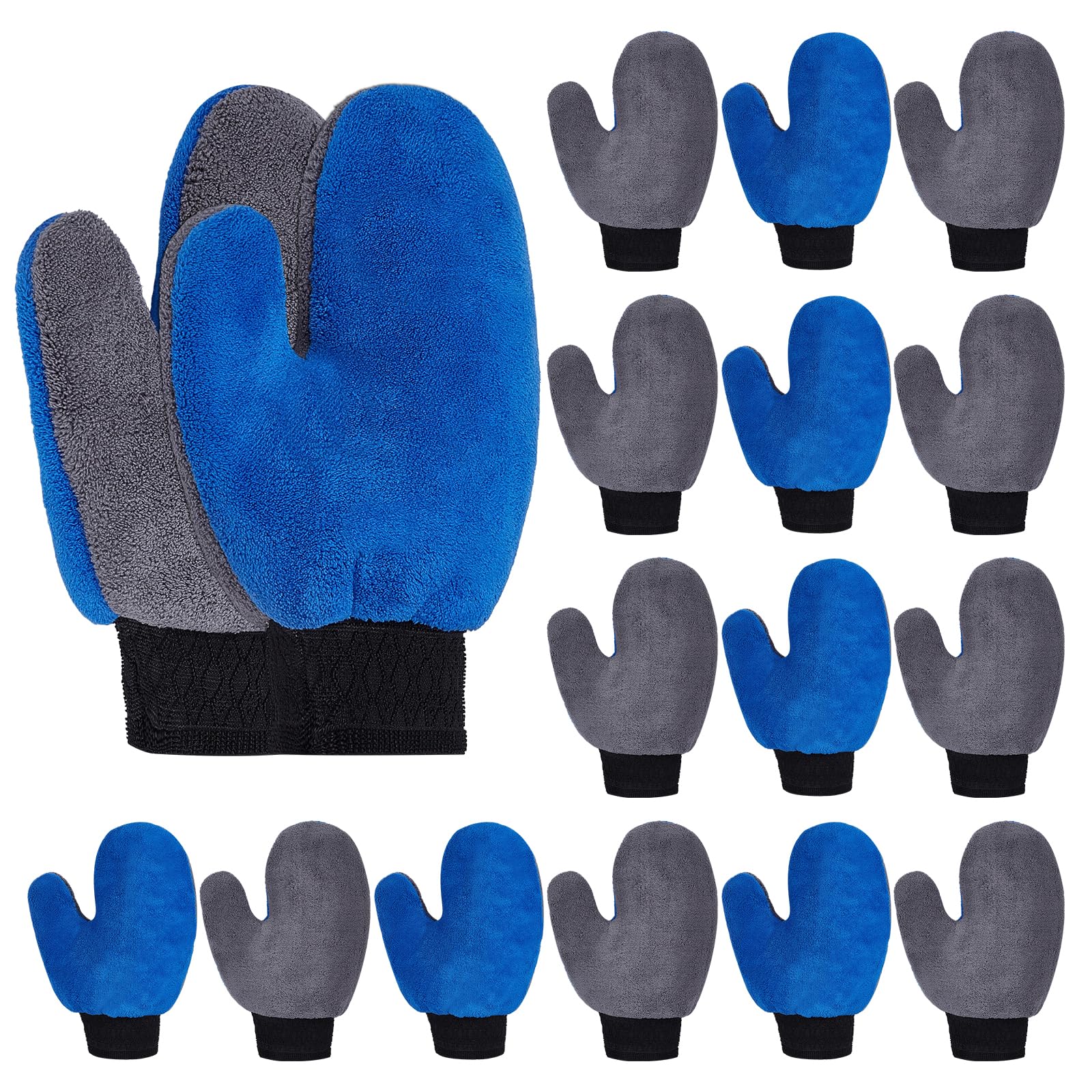 20 paire de Gants de Lavage Auto en Microfibre Bleue Gants de Nettoyage en Tissu Éponge de 230x190x15mm avec Pouce et Poignet Élastique Gants à Poussière Réutilisables pour le Nettoyage