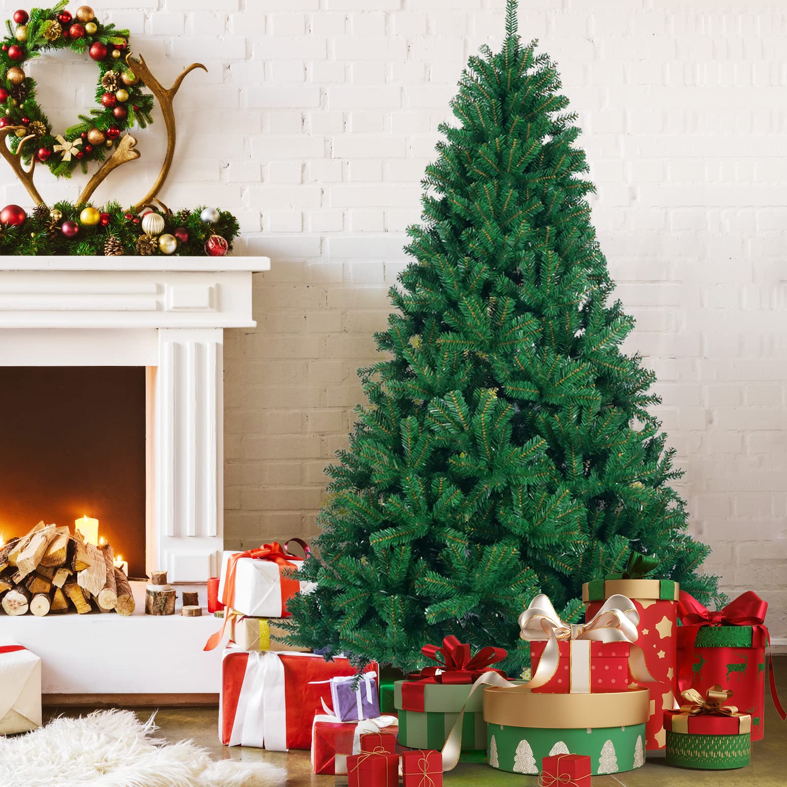 Ytbhshxz Green Christmas Tree， Spray White Snow Dusted Artificial With Branch Tip And Foldable Metal Stand, For Home, Outdoor(,5.5Ft)