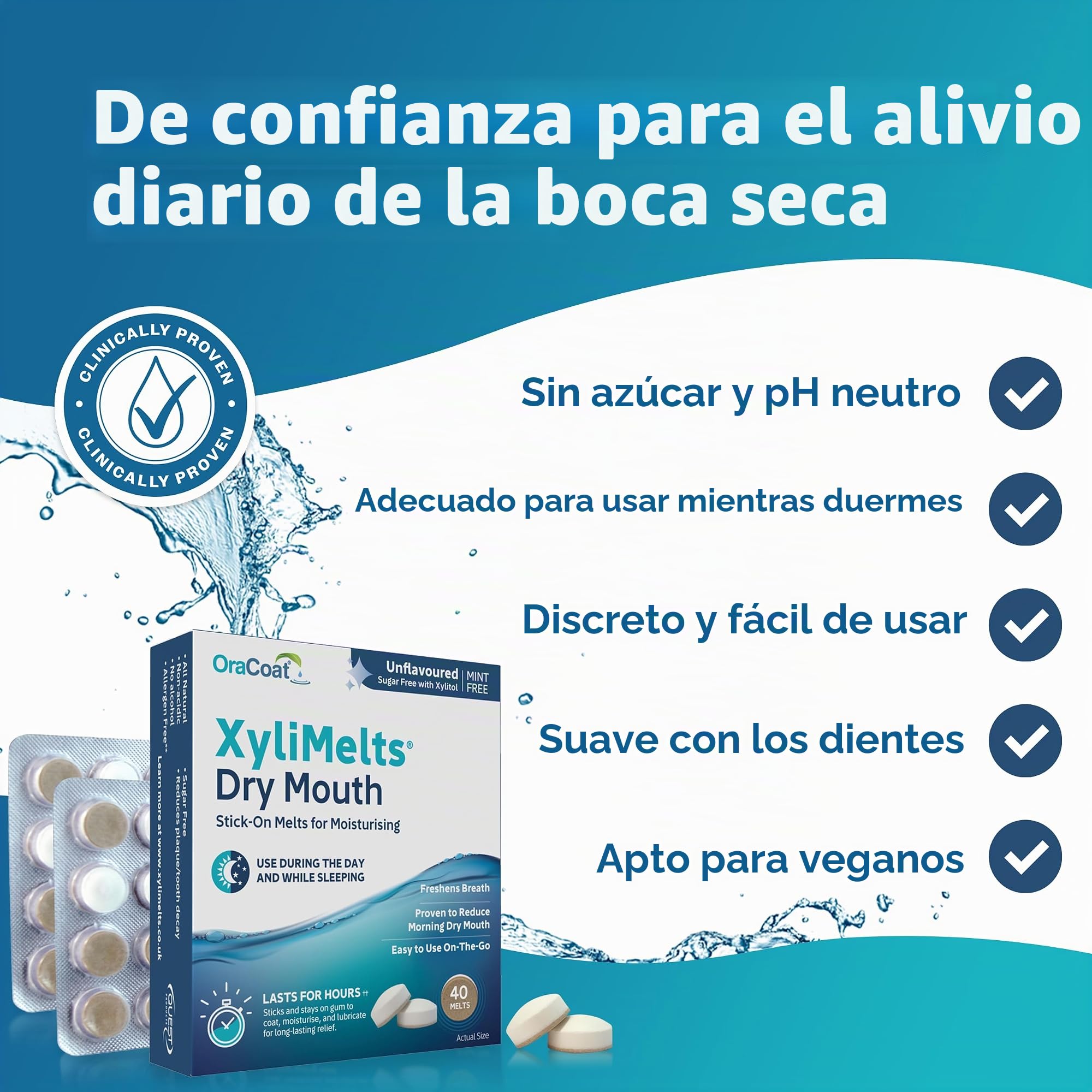 OraCoat XyliMelts 80 pastillas adhesivas contra la sequedad bucal, discretas, se pueden utilizar mientras se duerme, vegano, sin menta