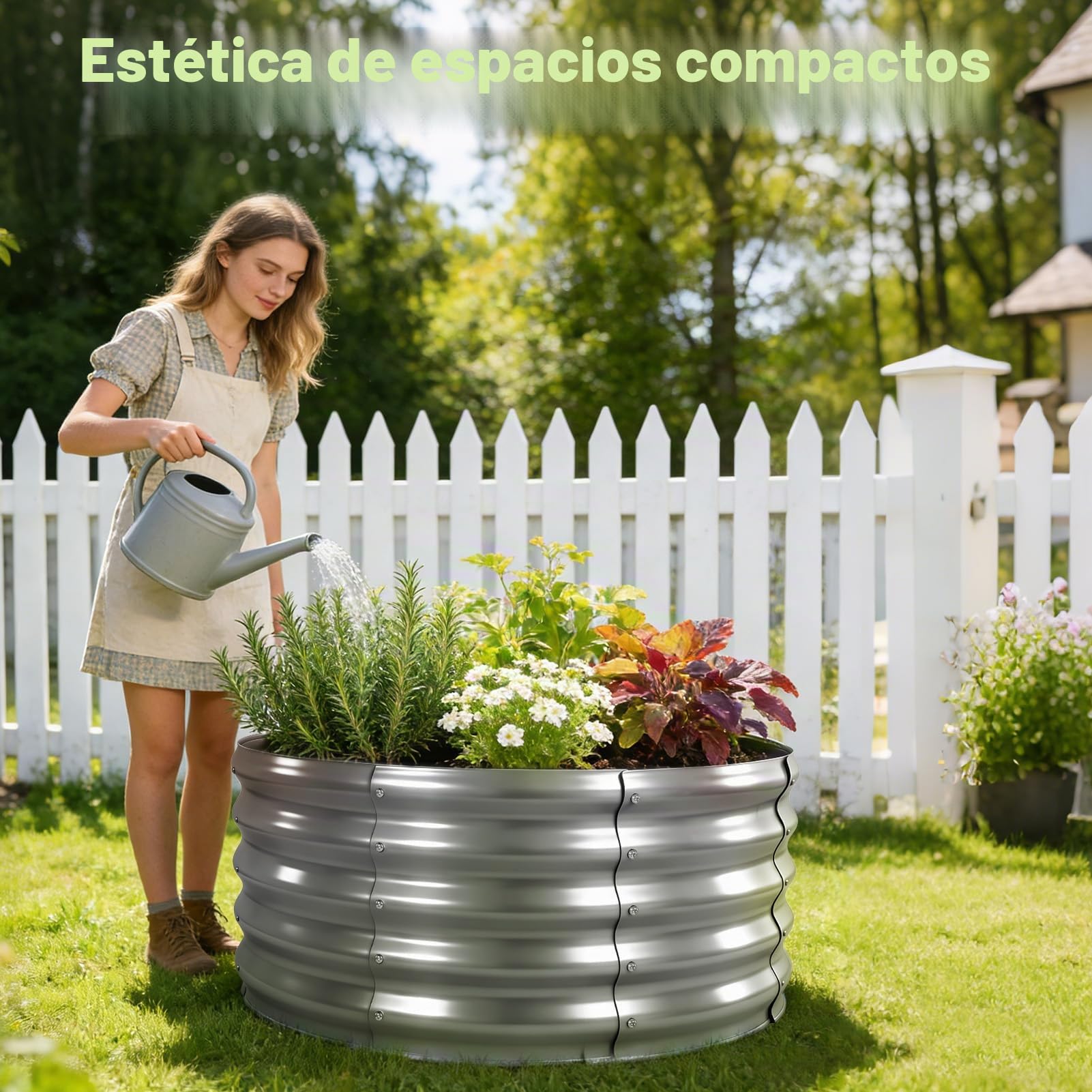 Bancal de jardín de Metal 90 x 90 x 43 cm, bancales elevados de Acero galvanizado para el jardín, bancal de huerto, bancal Elevado para Verduras, Hierbas, Flores, Plateado, Redondo