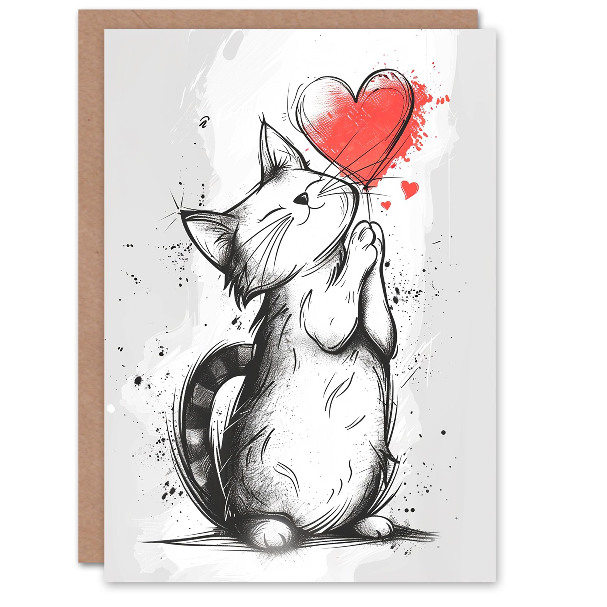 Artery8 Birthday Card Cat Lover Love Heart Cute Cartoon Drawing For Child Kids Son Daughter Greeting Card