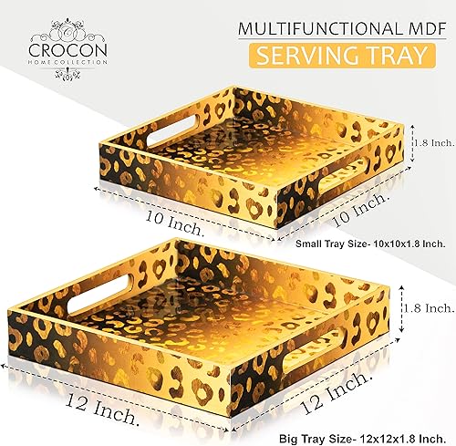 Miniatura 3 de Crocon Juego de 2 bandejas otomanas cuadradas de MDF, centros de mesa multiusos para comedor, bandejas decorativas para mesa de café, decoración del