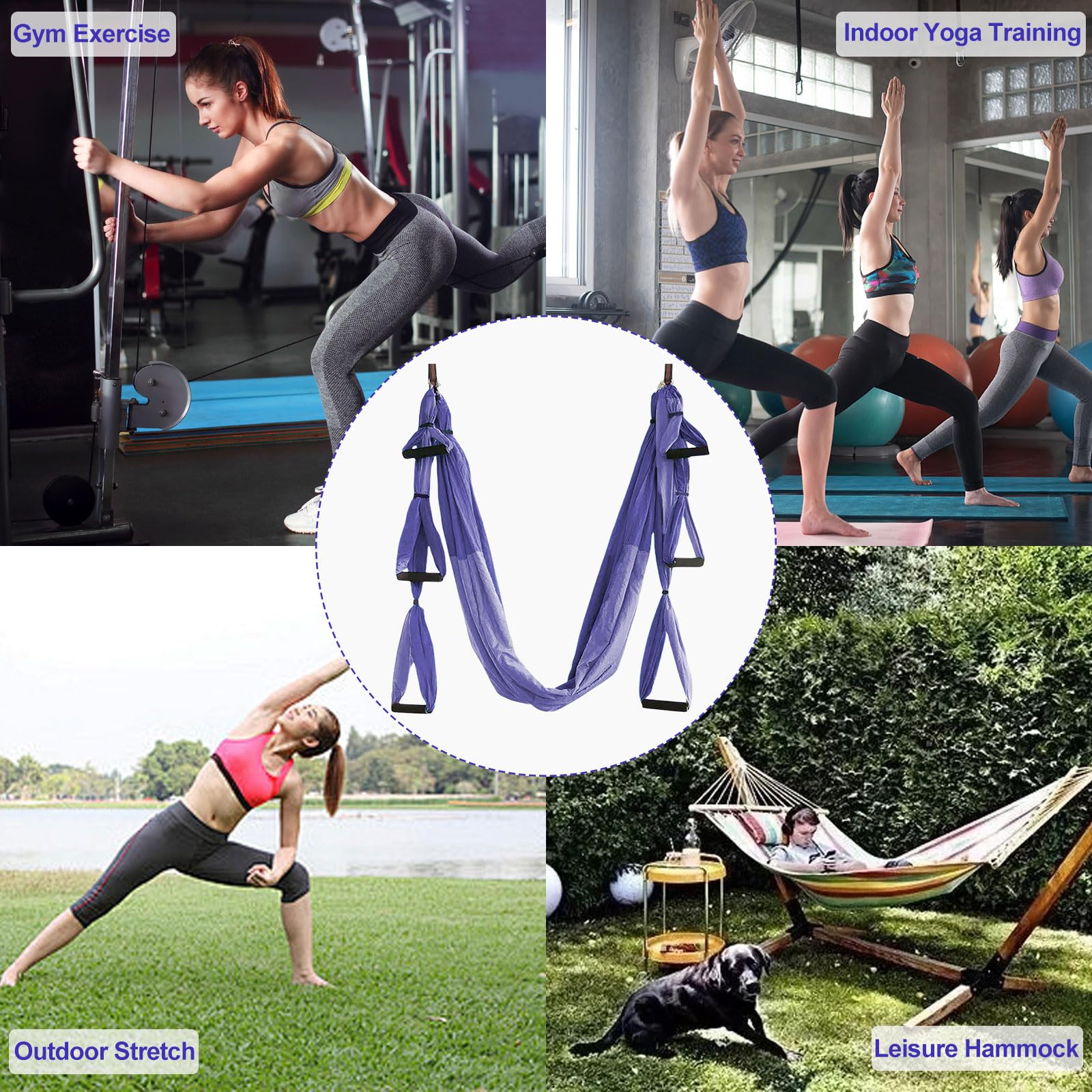 Columpio de Yoga Aéreo,Antigravedad Yoga Hamaca,con asas desmontables Elástico Correas de Columpio escalada para Yoga Pilates Ballet Gimnasia Cuerpo estirando Danza aérea (Púrpura)