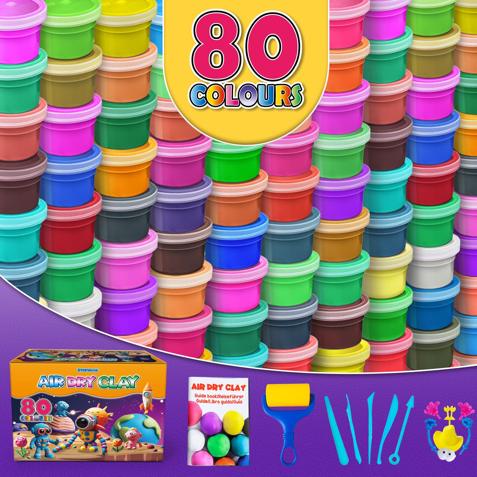 essenson Modelling Clay Set, 80 Colours Air Drying Magic Clay for Kids Gift for Boys and Girls Aged 3-12 Years - Image 2