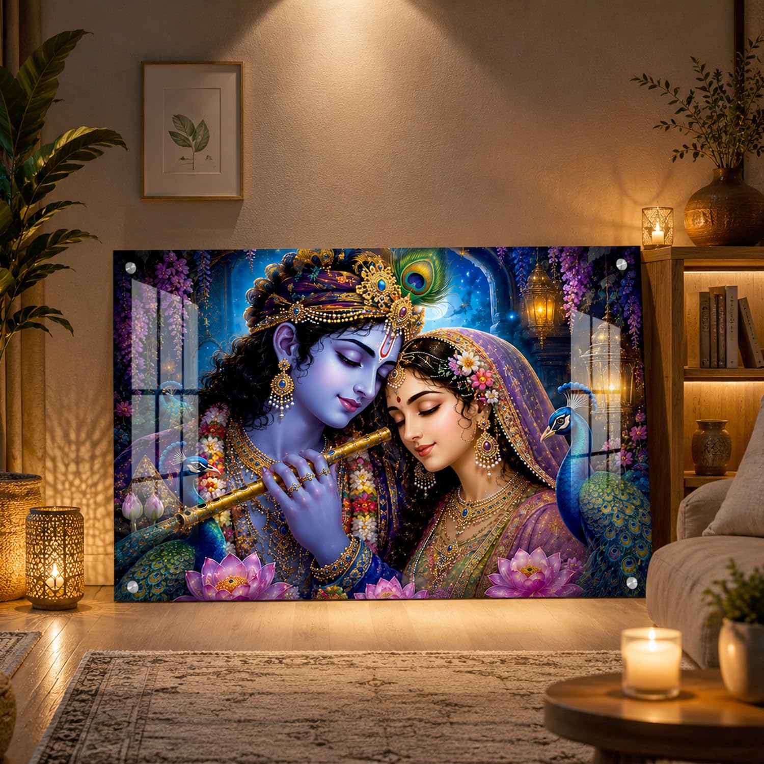 The Hanging Story Radha Krishna Wall Painting for Living Room | Acrylic Glass Finish Painting for Bedroom Home Decor | Radha Krishna Wall Art | Vastu Decorative Photo Frame for Office, 18x24 inch-image-25