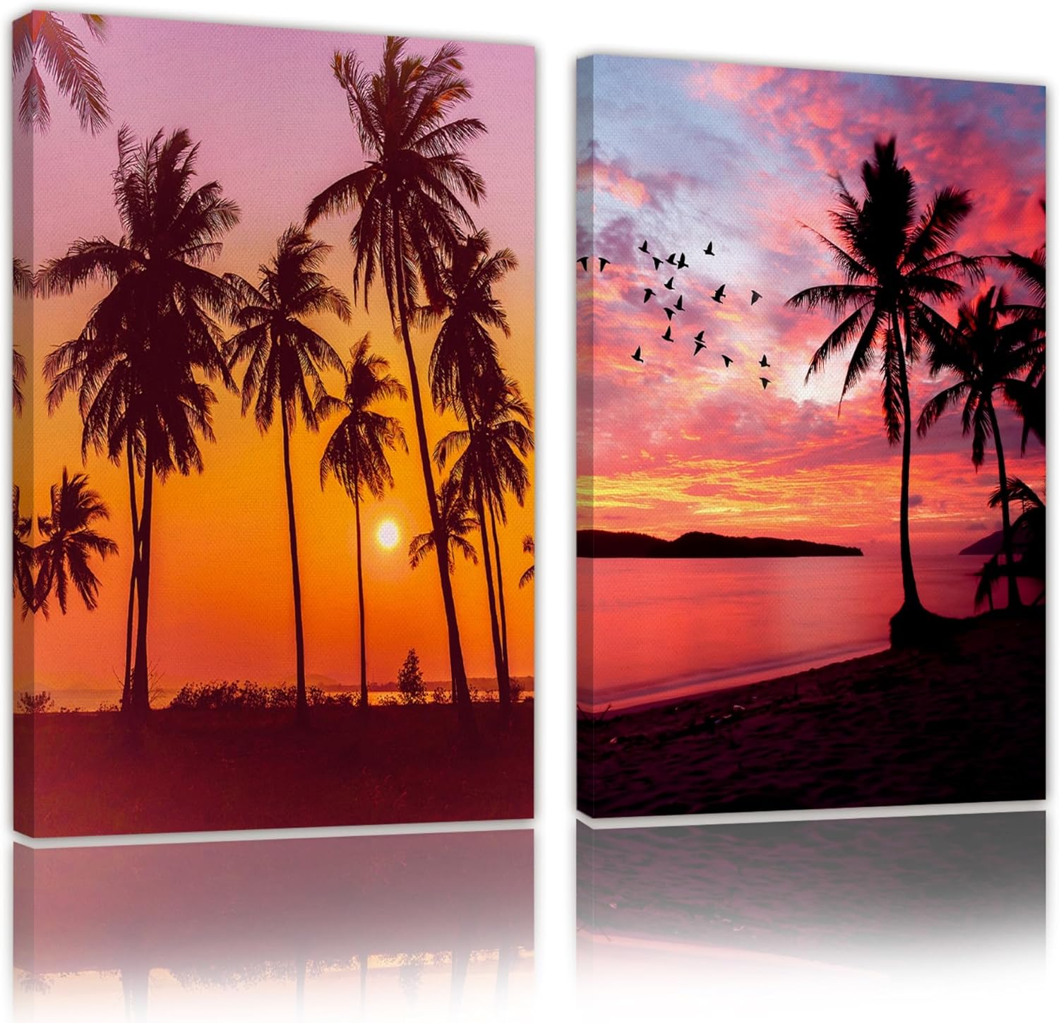 EAHunt Hawaiian Canvas Art for Living Room Beach Wall Pictures Tropical Canvas Print Sunset Poster Palm Tree Painting Ocean Scene Bedroom Office Home Decor 12×16×2 Piecel Set Ready to Hang
