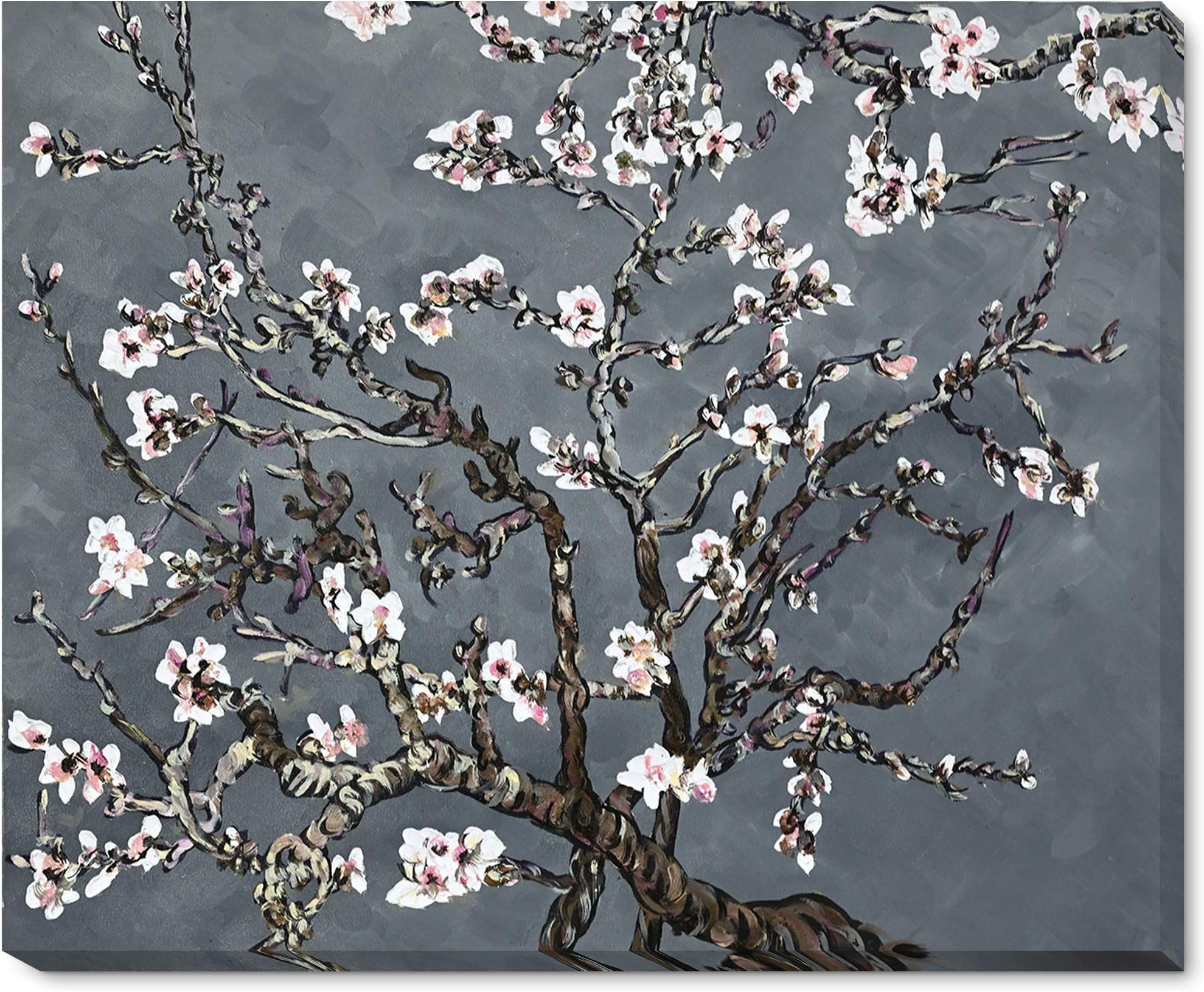 La Pastiche Branches Of An Almond Tree In Blossom, Pearl Grey Framed Hand Painted Original Artwork With Gallery Wrap