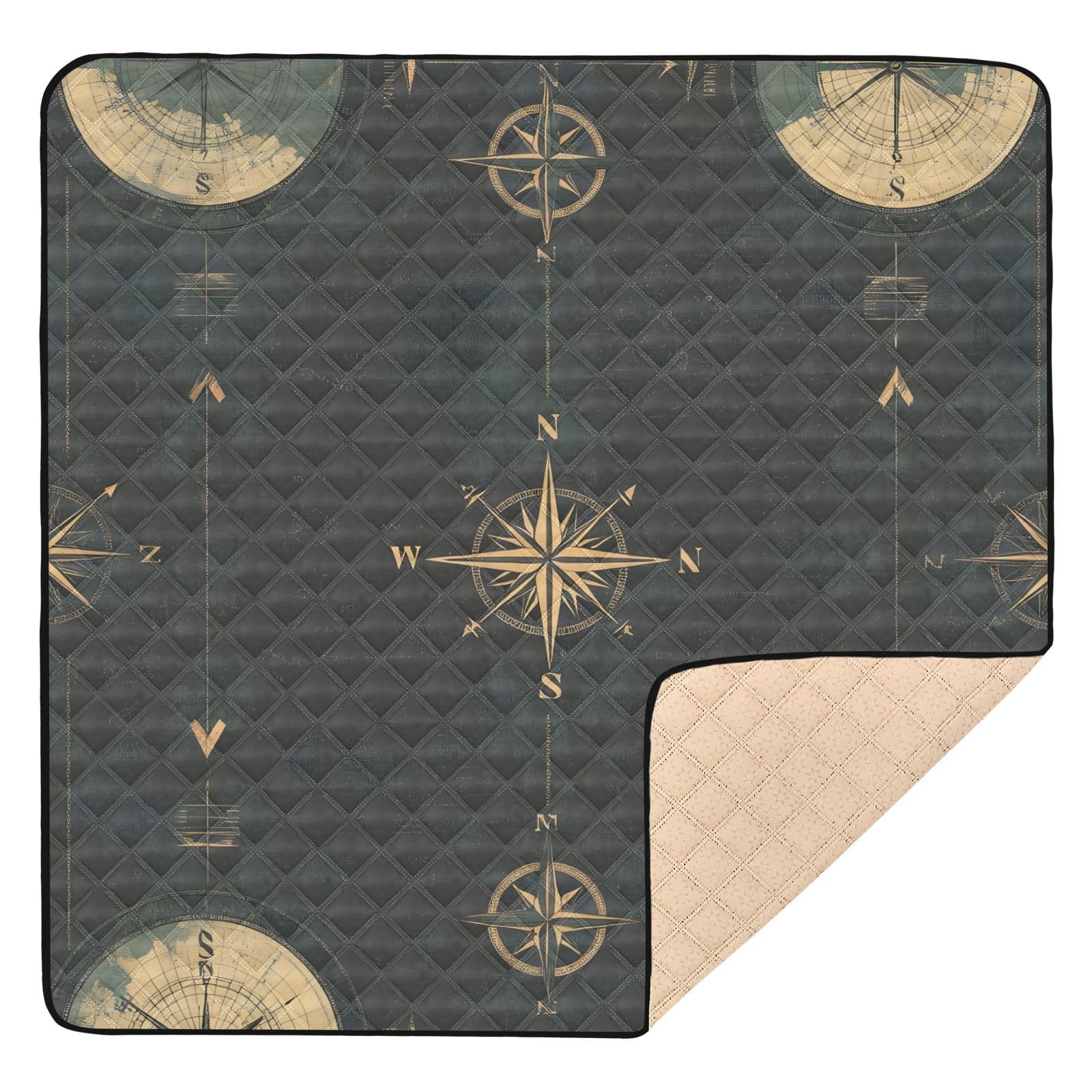 BOESI Doodle Compass Pattern Baby Play Mat, 50“ X 50” Washable Folding Crawling Mat, Baby Floor Mat, Soft, Thick, Non-Slip