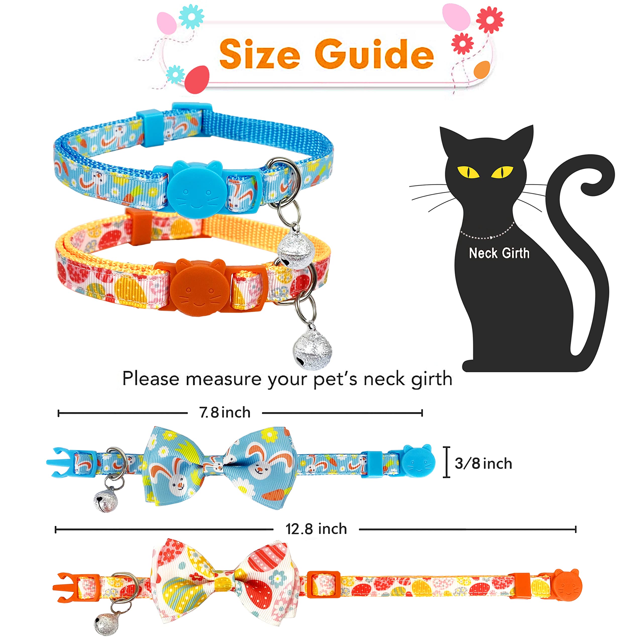 2 Stück Oster-Katzenhalsband mit Fliege und Glocke, Urlaub Kitty Kitten Breakaway Halsband für Jungen und Mädchen Katzen