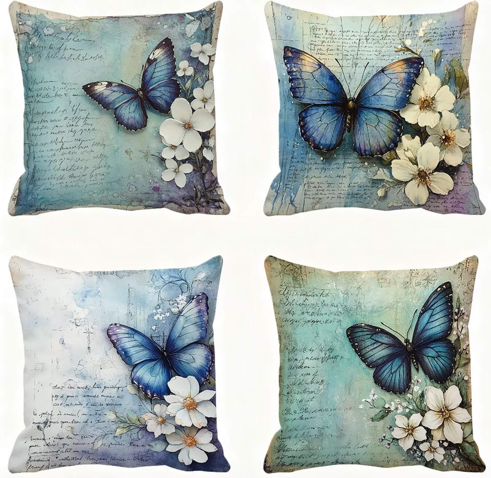 Taie d'oreiller carrées coussin canape 60x60 lot de 4 bleu papillon