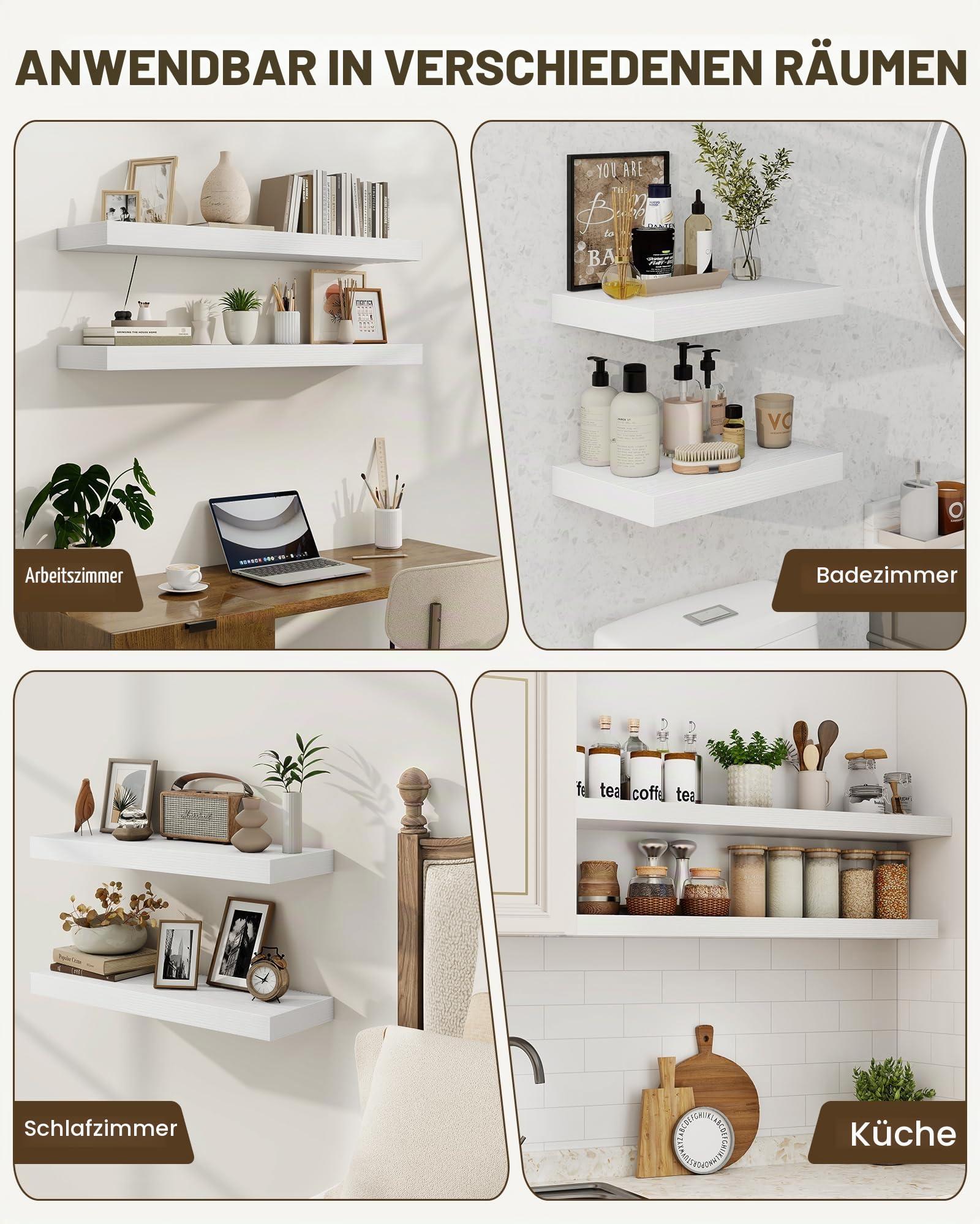 Marsmiles 100 cm Schwebende Regale für die Wand, Holzregale mit unsichtbaren Halterungen, rustikales Bauernhaus, Wandregal für Küche, Badezimmer, Wohnzimmer, Arbeitszimmer, 2 Stück, Weiß