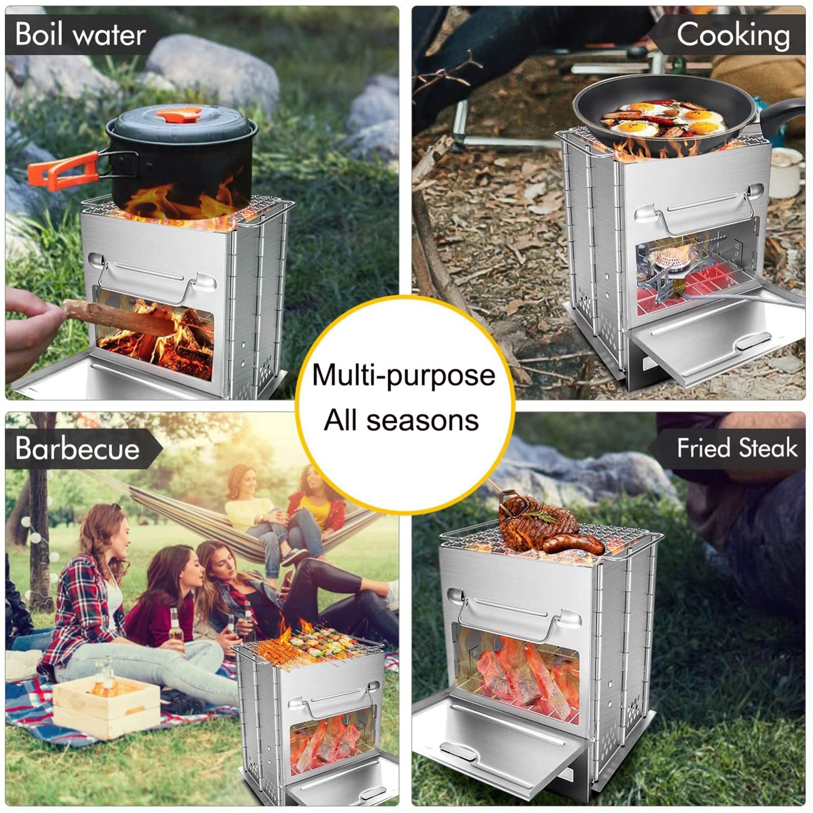 Réchaud de camping/réchaud de randonnée, réchaud de camping, réchaud à fusée, réchauds de camping à bois pliable réchaud de randonnée portable mini réchaud léger en acier inoxydable pour randonnée e