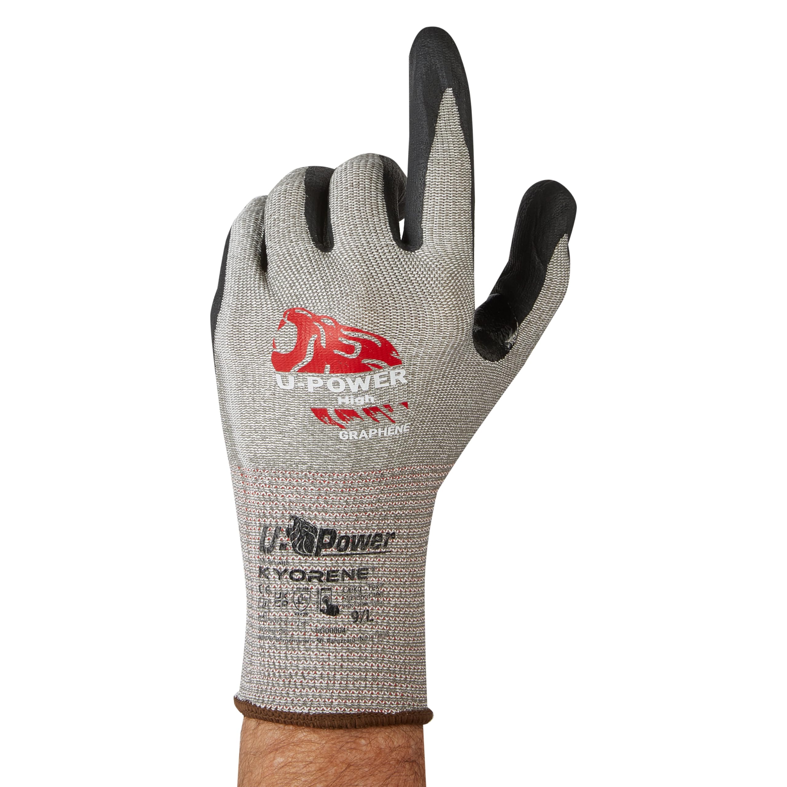 U Power Guantes Trabajo Alta Seguridad Kyorene Soporte Grafeno Recubrimiento Nitrilo Pantalla Táctil Resistente a Cortes B Protección UV-A y UV-B Riesgos Térmicos Mecánicos Gris 11/XXL 12 Piezas