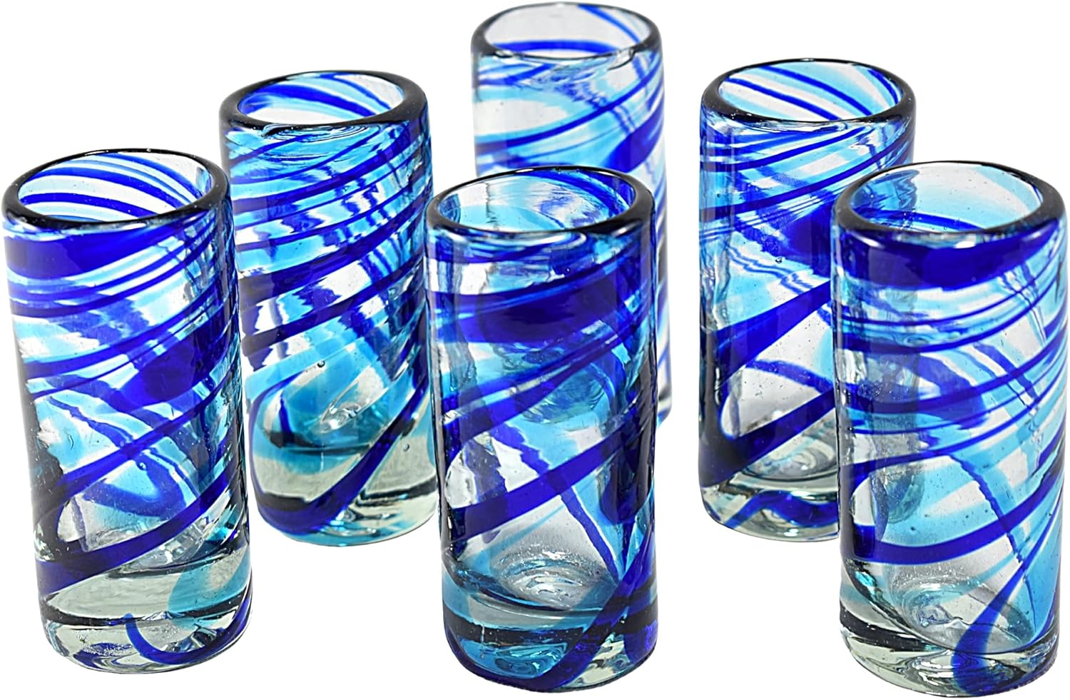 MAREY Shot Glasses | Hand Blown Glass | Tequila Glasses Artisan Crafted in Mexico | Set of 6 pieces | (Winter Swirl, Standard 2 Oz.)