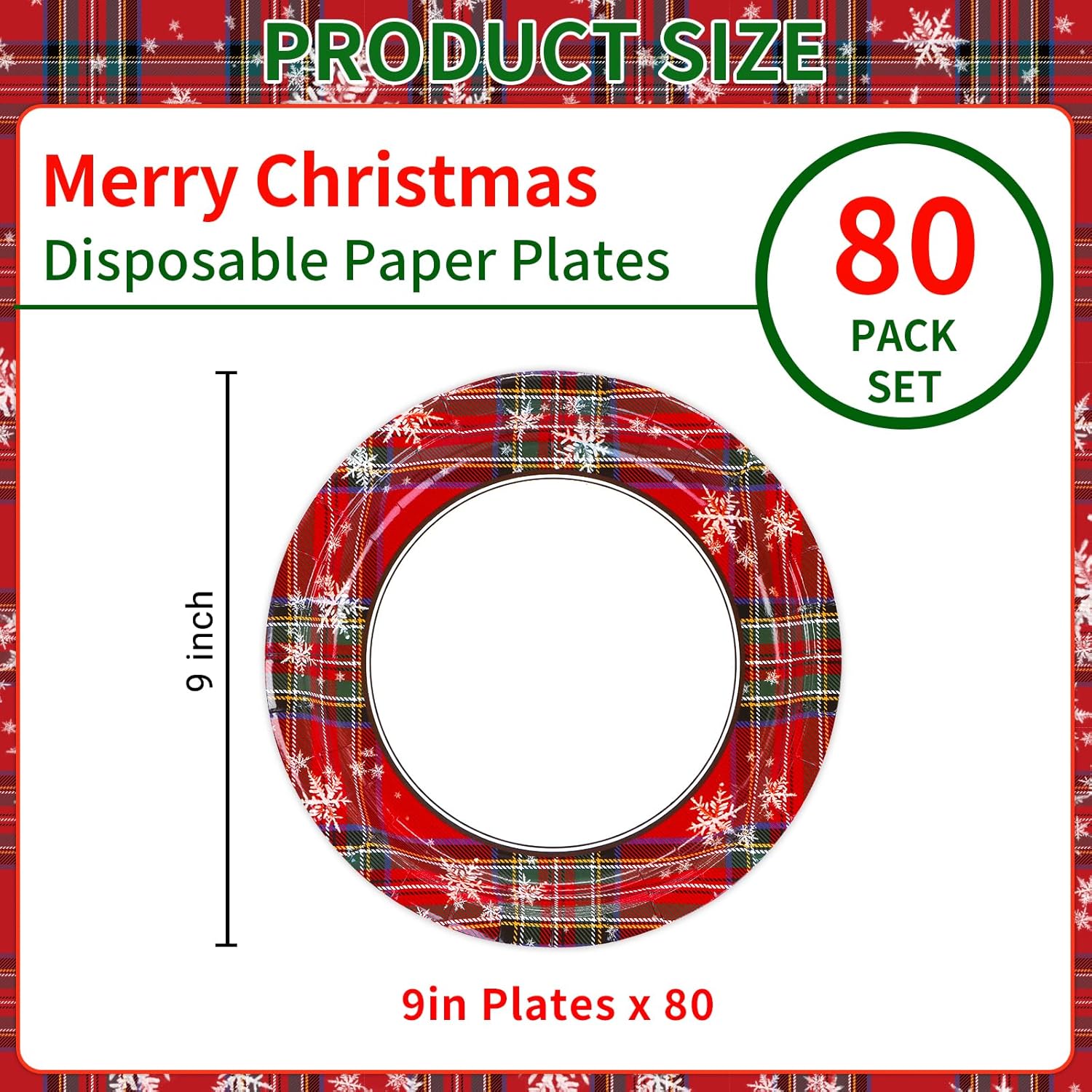 DYLIVeS Tartan Plaid with Snowflake Paper Plates, 80 Count Decorative Party Plates Checkered Disposable Holiday Dinner Plates 9.2 inch Plaid Party Supplies for Birthday Cocktail Holiday Picnic Party