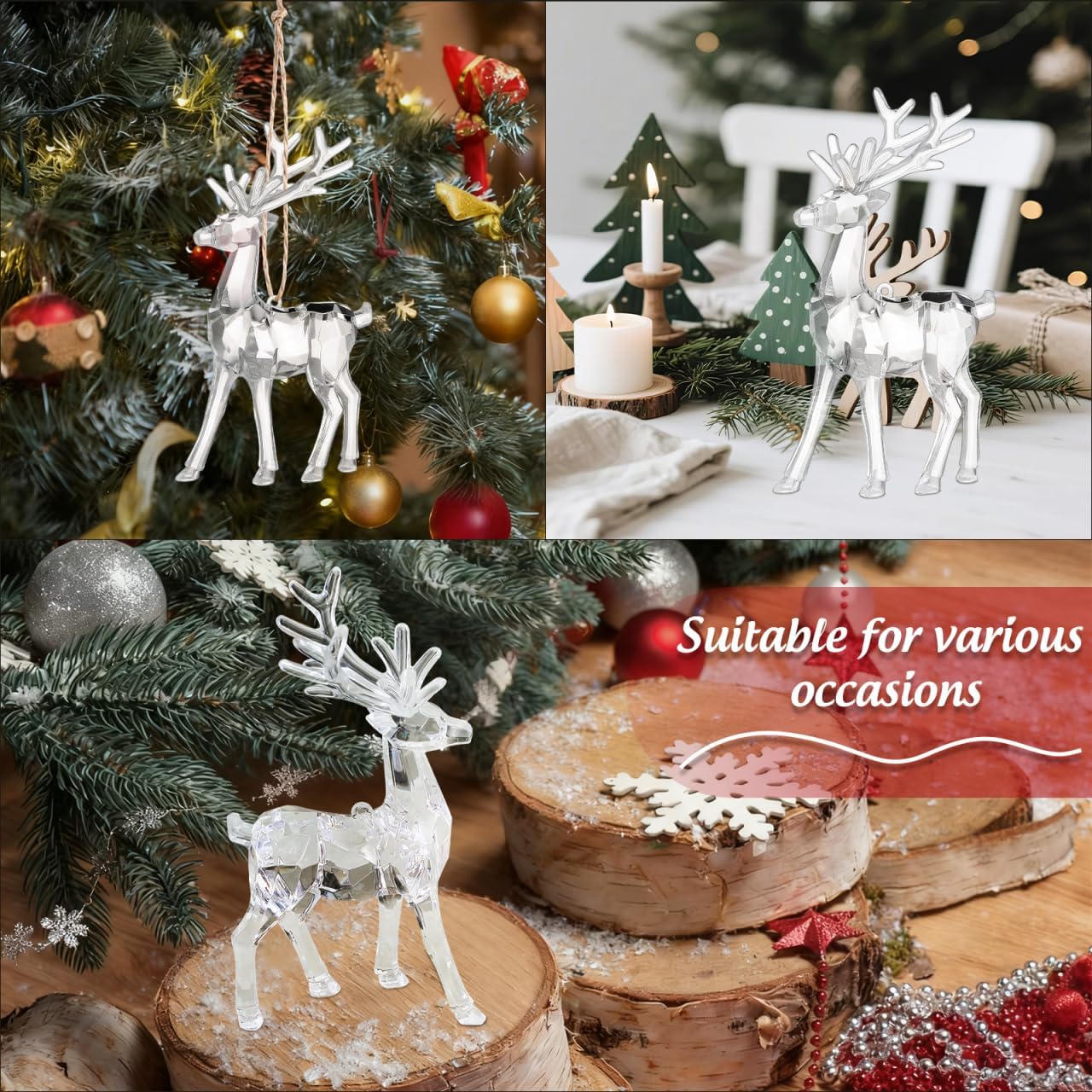 Baluue 2Pcs Acrylic Reindeer Christmas Ornaments, Clear Elk Deer Figurines for Crafts, Standing Plastic Animal Statue for Winter Holiday Tabletop Decor, Xmas Tree Pendants - Image 5