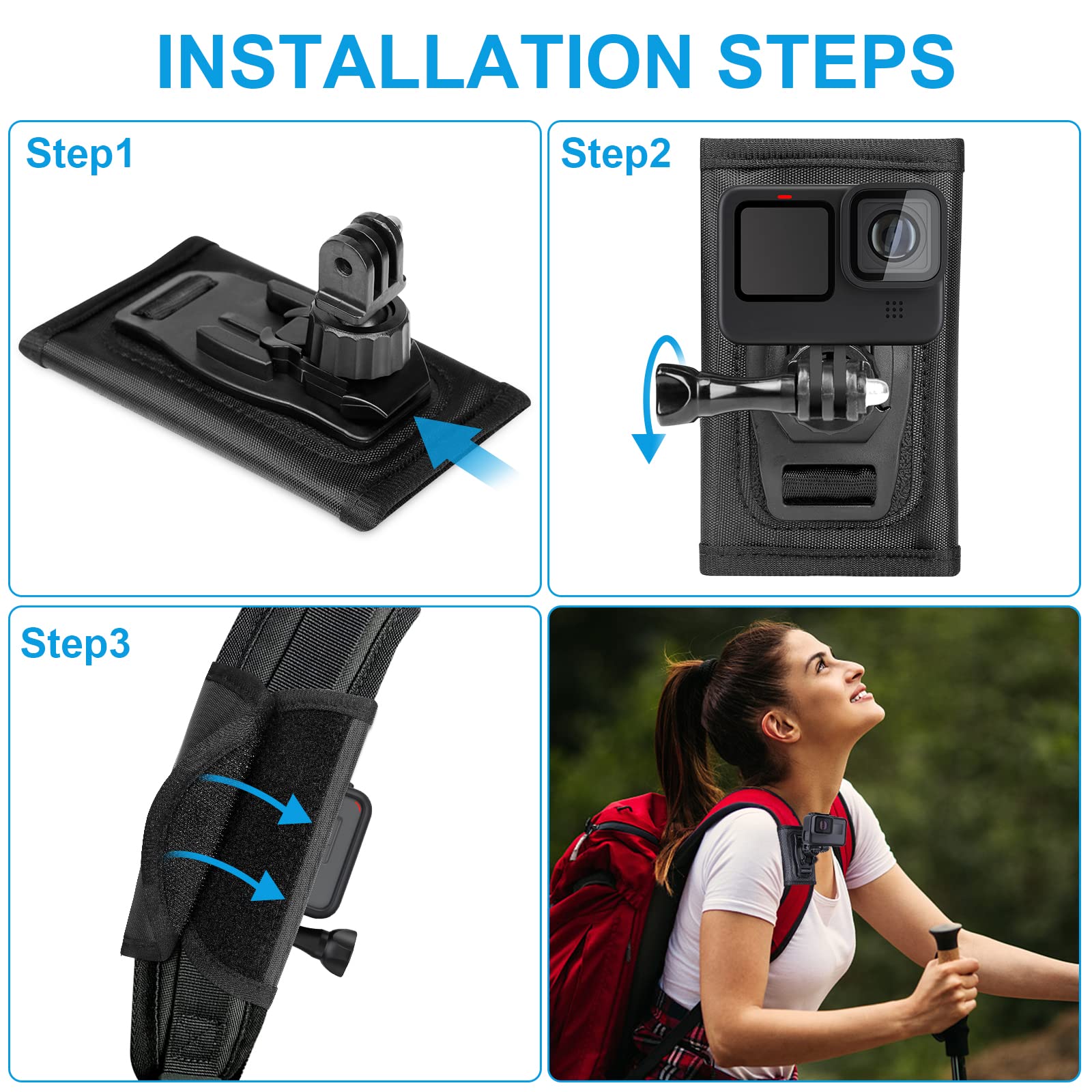 Supporto Per Action Camera Da Zaino - Girevole 360°, Compatibile Con GoPro, DJI, Insta360 - Foto 8