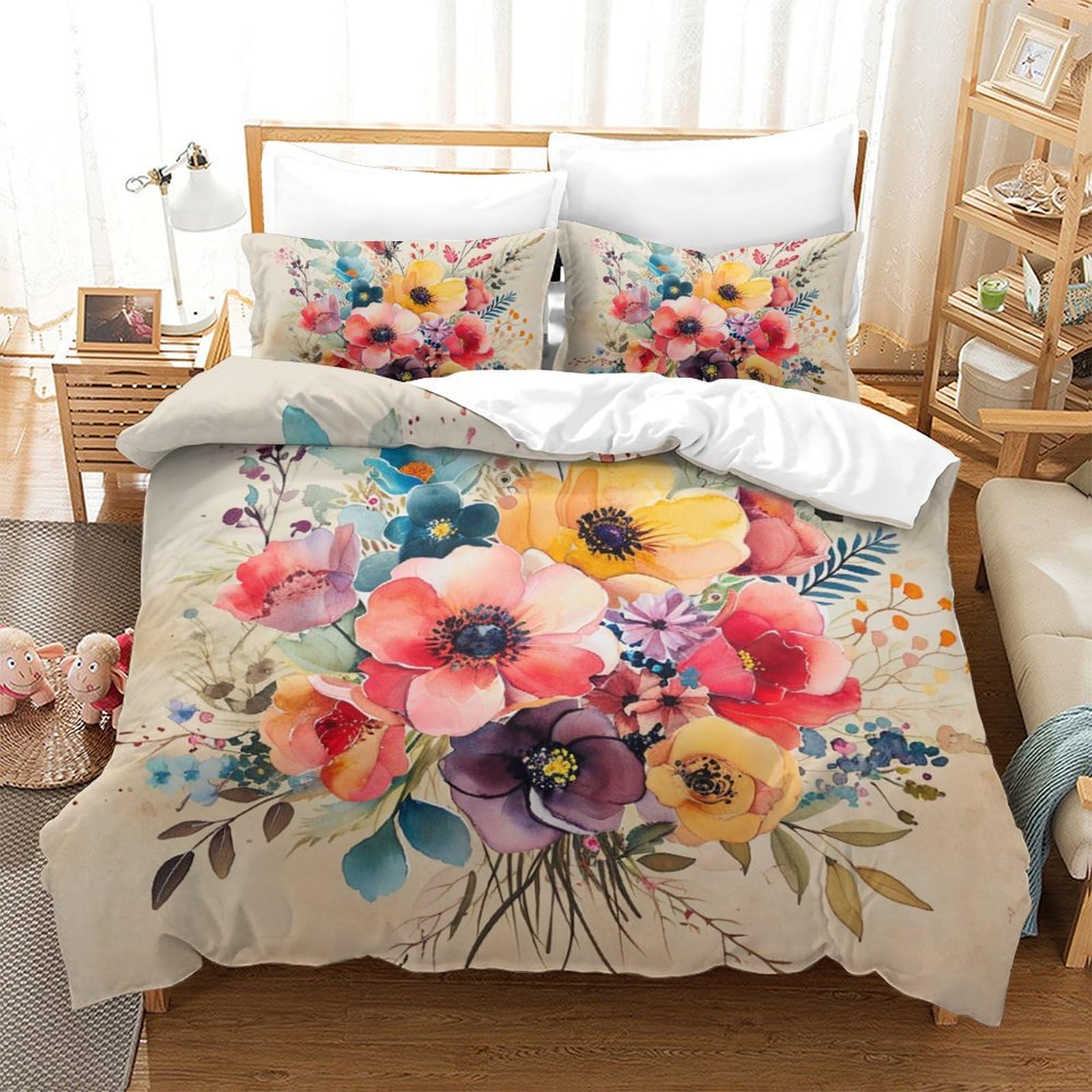 Housse de couette microfibre respirante premium 220x240 ensemble de literie fleurs 3D