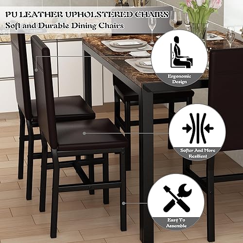 Miniatura 9 de DKLGG Juego de 4 sillas de mesa de comedor para 4, juego de 4 sillas de mesa de comedor de 5 piezas, juego de mesa de comedor de mármol sintético