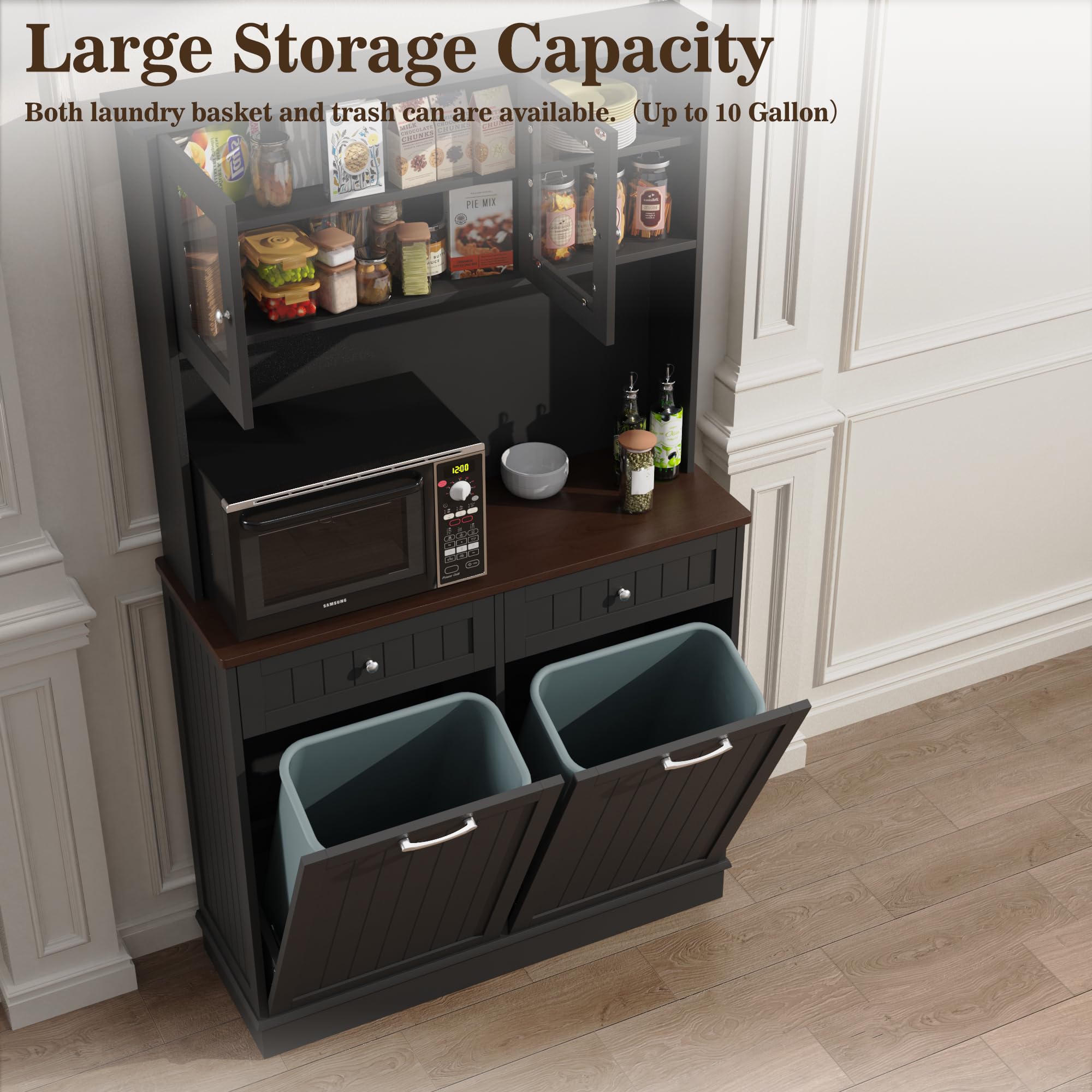 Kitchen Recycling Center With USB Ports Double Tilt-Out Trash Cabinet - 13  Gallon Hidden Recycling Center With Outlets \u0026 Shelves, Brown Oak 10 Gallon  Trash Can Cabinet, image size:2000x2000