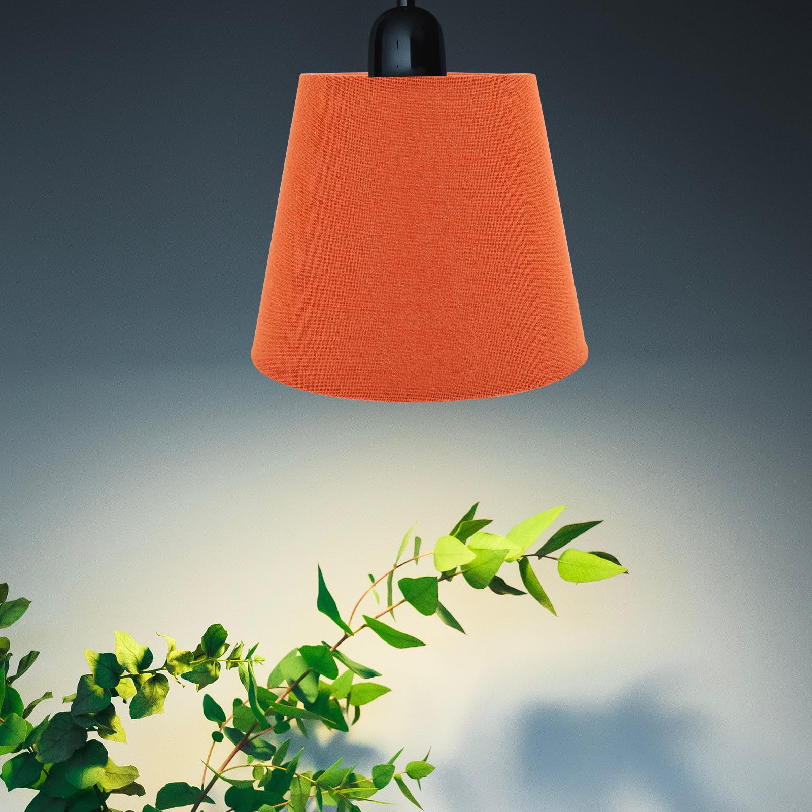 Pantalla naranja de tela y hierro con casquillo E14, pantalla de lámpara de mesa multifuncional para sala de estar personal e iluminación de escritorio