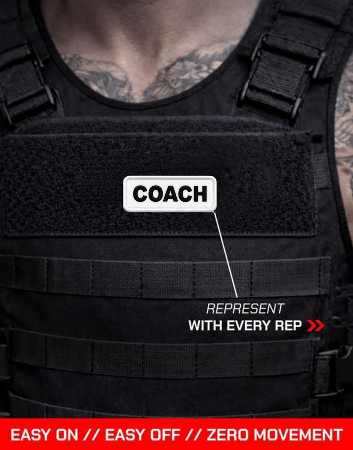 Coach Embroidered Hook & Loop Tactical Patch for Gym Backpack, Fitness Bag, Weightlifting & Cross Training (White) image 2