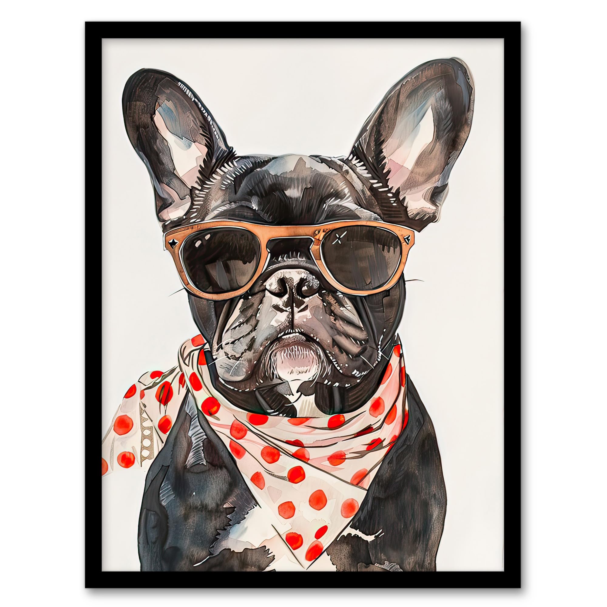 Artery8 Dog Lover French Bulldog with Sunglasses Bandana Living Room Artwork Framed Wall Art Print A4
