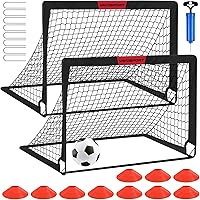VAVOSPORT Kids Soccer Goals Backyard Set - 2x 4x3ft Portable Pop Up Nets with Ball, Cones, Pump for Toddler Training & Outdoor Play