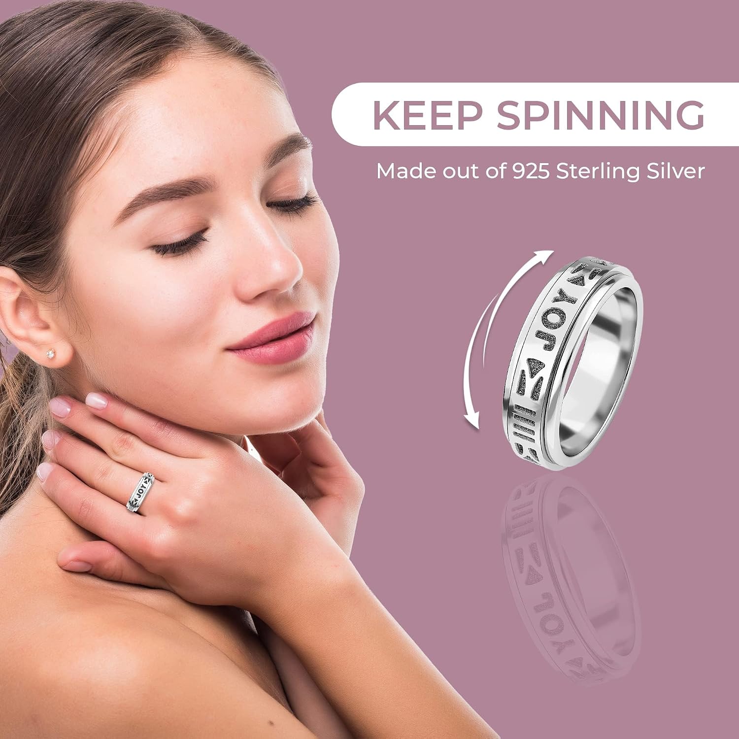 SHOP LC DELIVERING JOY 925 Sterling Silver Mom Spinner Ring - Statement Boho Beach Handmade Unique Jewelry for Mens Women - Anxiety Stress Reliving Rings Engagement, Anniversary - Gifts for Womens