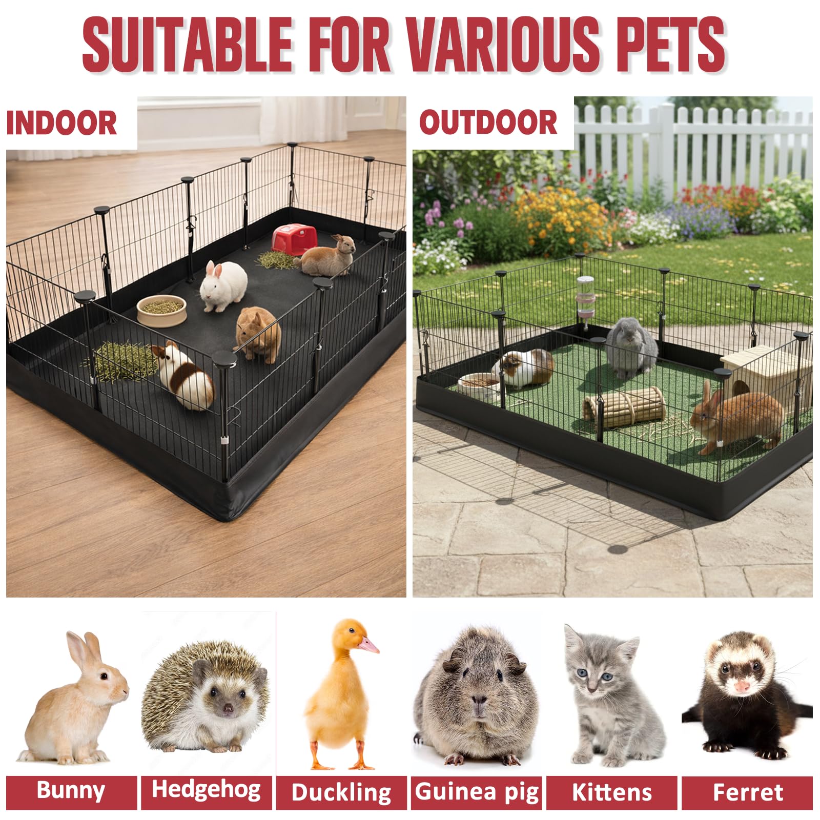 Kleintiergehege Innen & Außen 122*60*40cm – Freigehege für Meerschweinchen & Kaninchen, Stabil & Erweiterbar, Mit Wasserdichter Bodenmatte, Sicher & Einfach aufzubauen