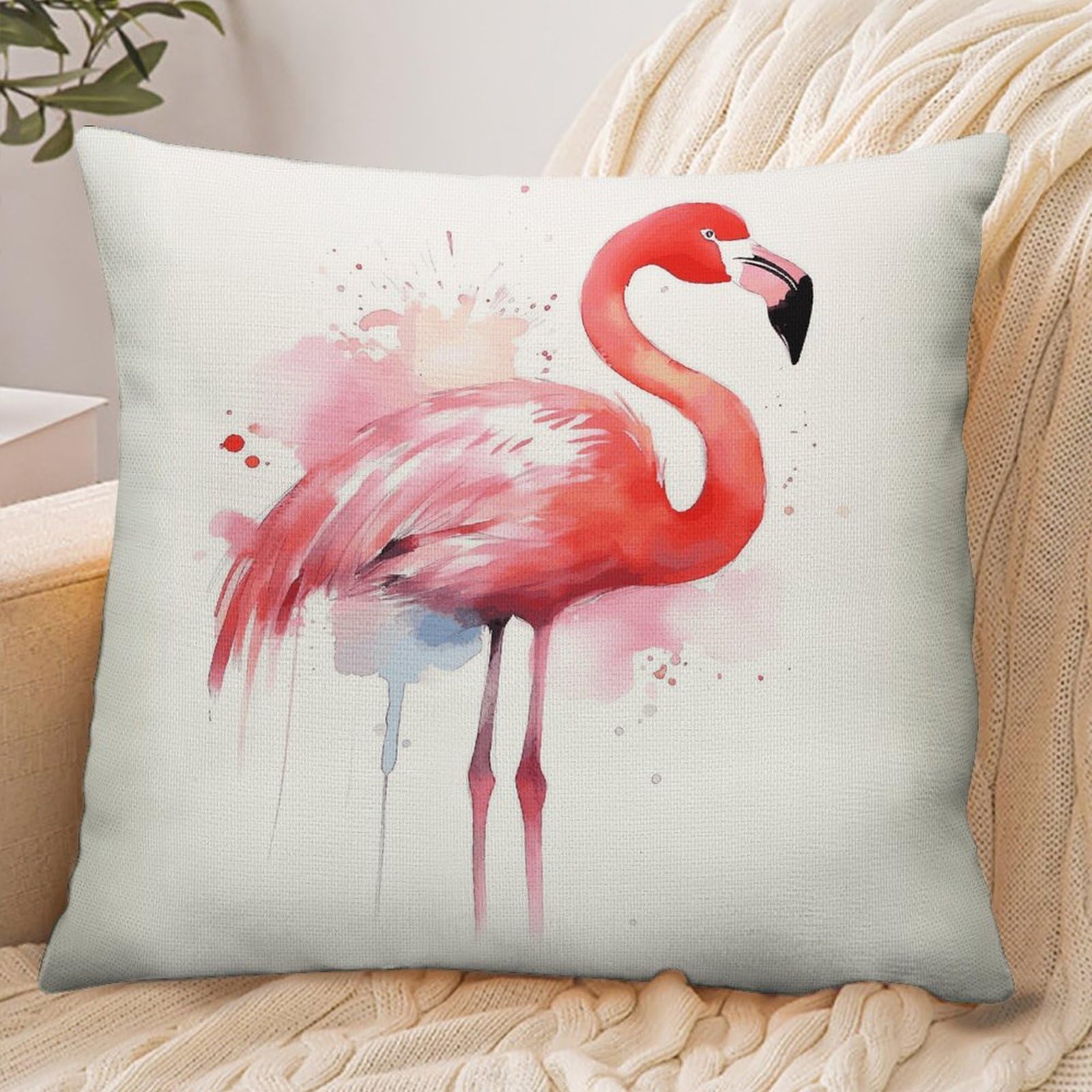 Fekiloot Style Pink Flamingo Watercolor Pillowcase Pillow Sham Pillow Case