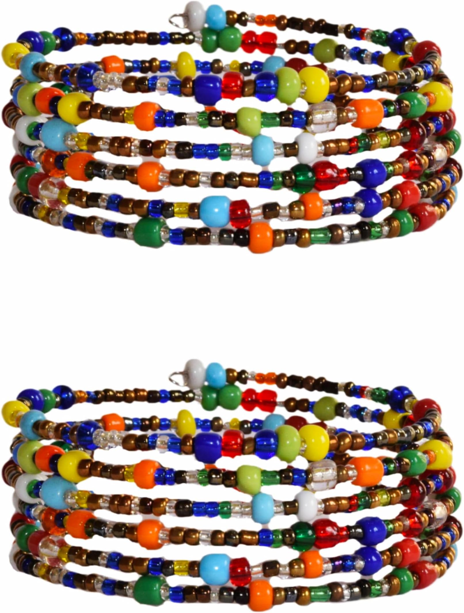 TEMBO AFRICA Set of 2 Handmade Beaded Bracelets for Women - Wrap Bracelets - Boho Jewelry Gifts -Multicolored