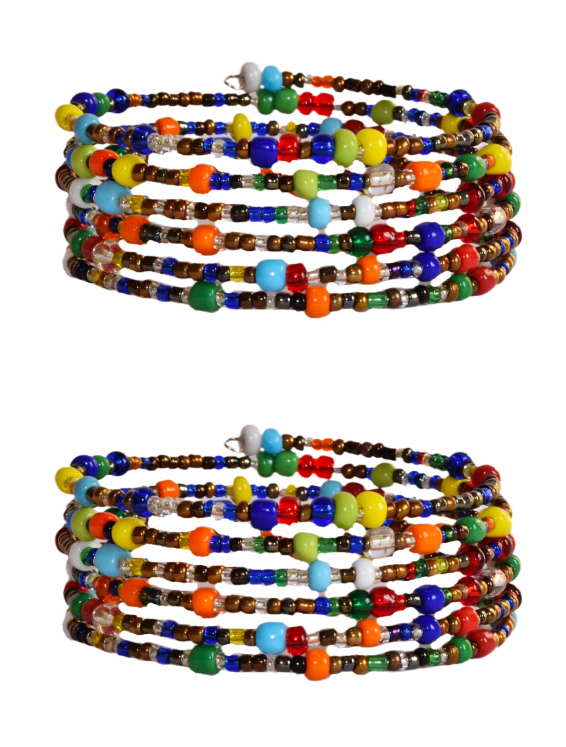 TEMBO AFRICA Set of 2 Handmade Beaded Bracelets for Women - Wrap Bracelets - Boho Jewelry Gifts -Multicolored