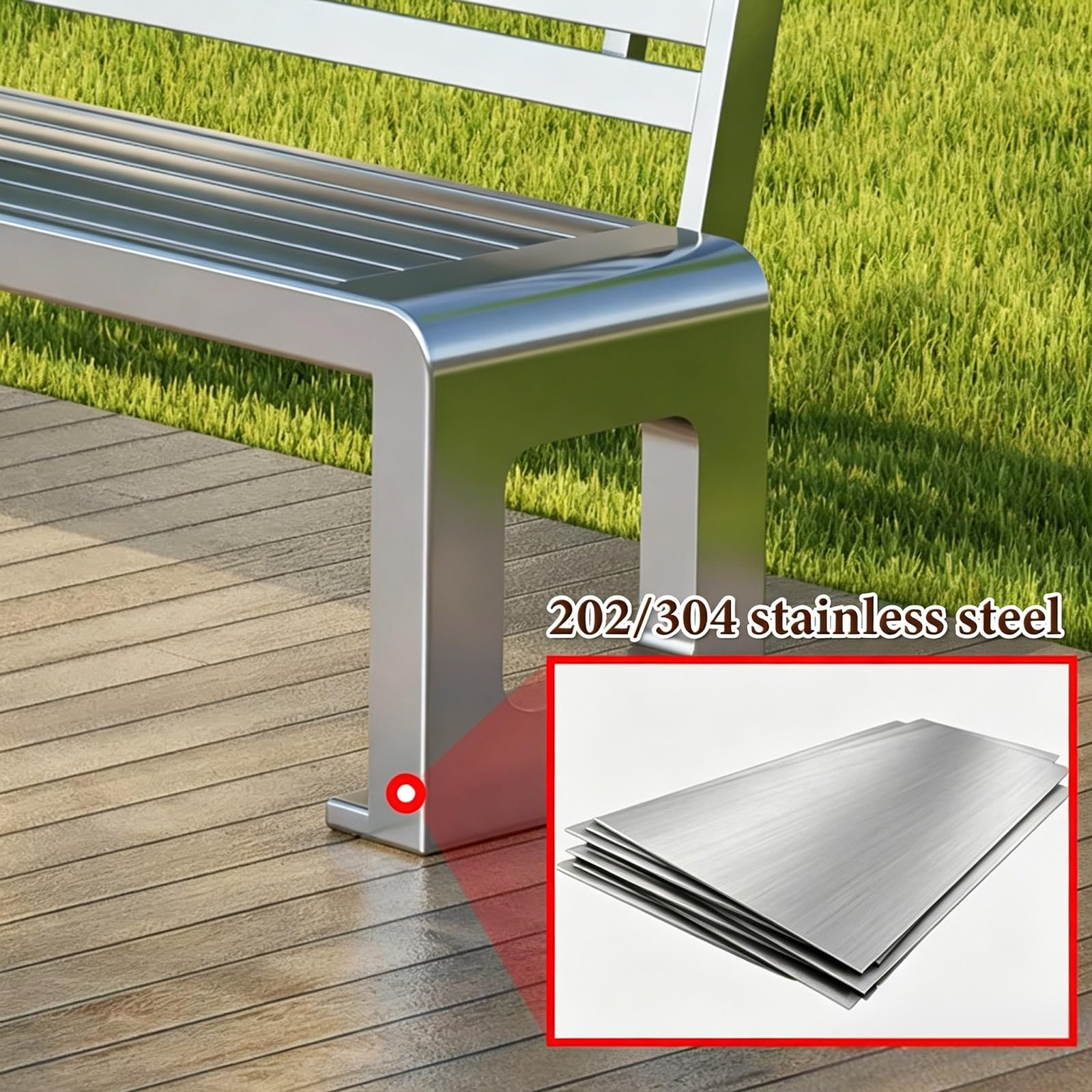 Banco Jardin Exterior de Acero Inoxidable Banco Terraza Exterior Resistentes a la Intemperie Capacidad de Carga: 250kg para Parques Centros Comerciales(202 Stainless Steel,120x40x80cm)