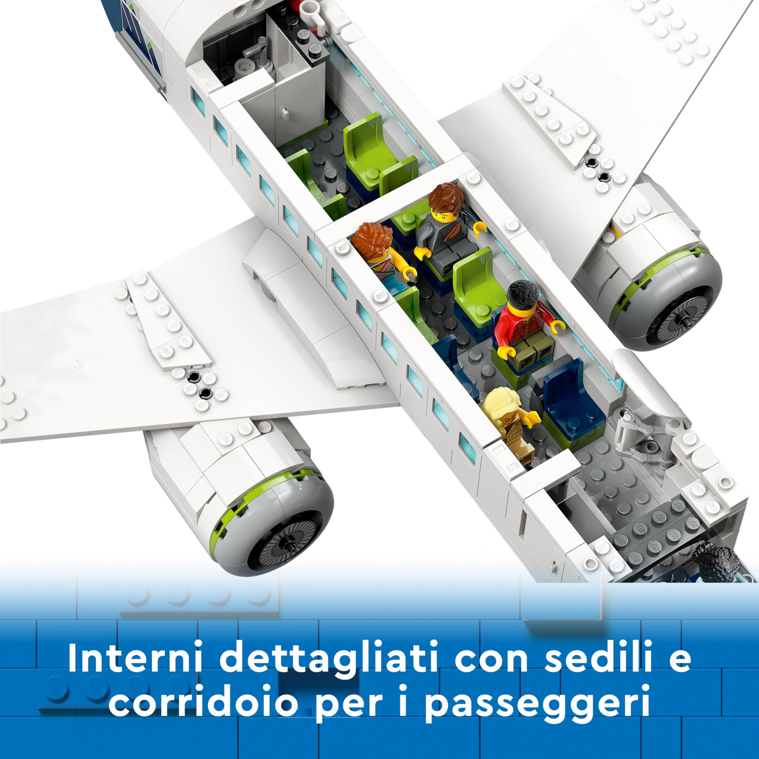 LEGO 60367 City Aereo Passeggeri, Grande Modellino di Aeroplano Giocattolo da Costruire con 9 Minifigure e Veicoli dell'Aeroporto: Autobus, Trattore Aeroportuale, Camion del Catering e Furgone Bagagli