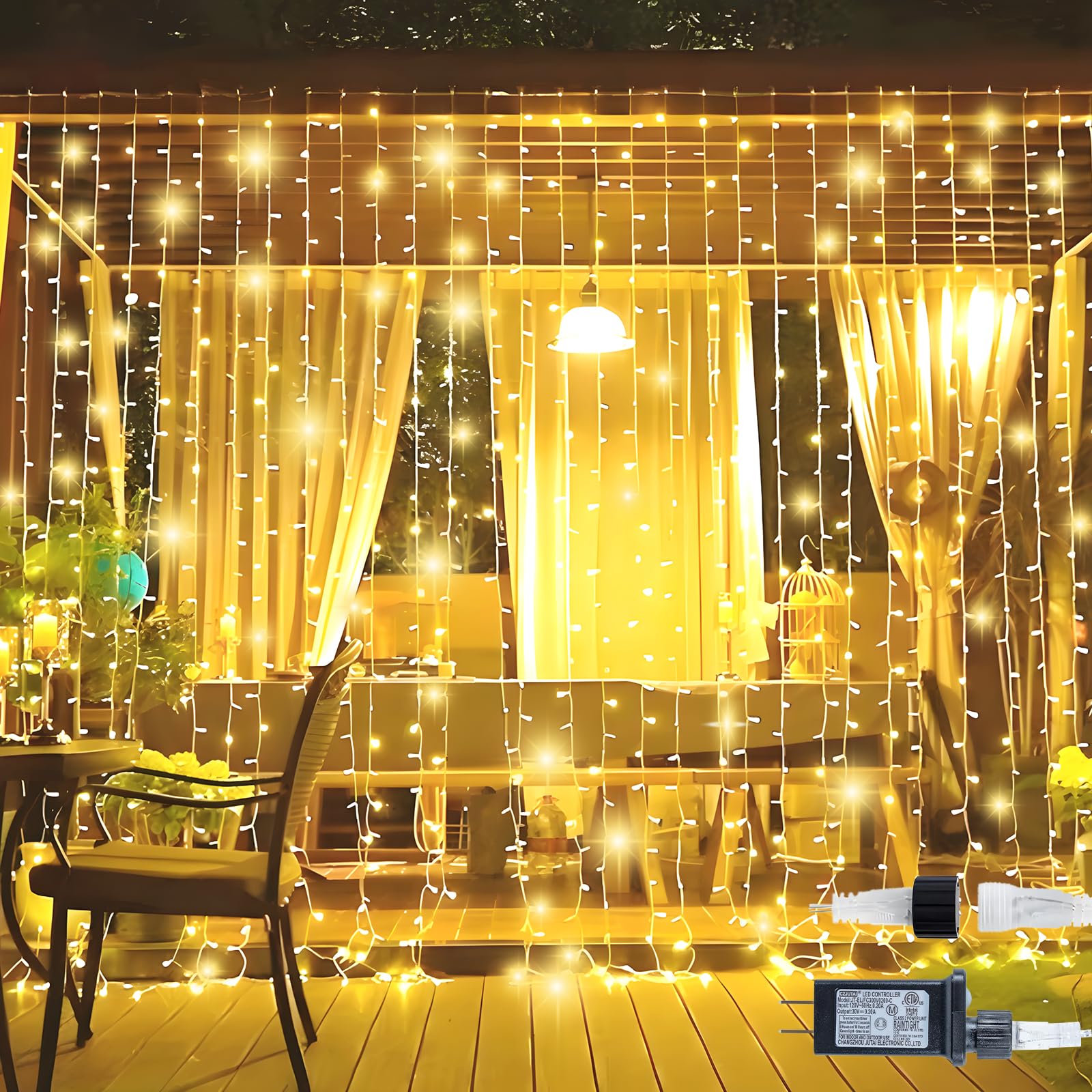 HEYFUNi 304 LED Curtain Lights Outdoor, 9.8Ft*9.8Ft Hanging String Lights Plug in with 8 Modes, Connectable Curtain Fairy Lights for Bedroom, Dorm,