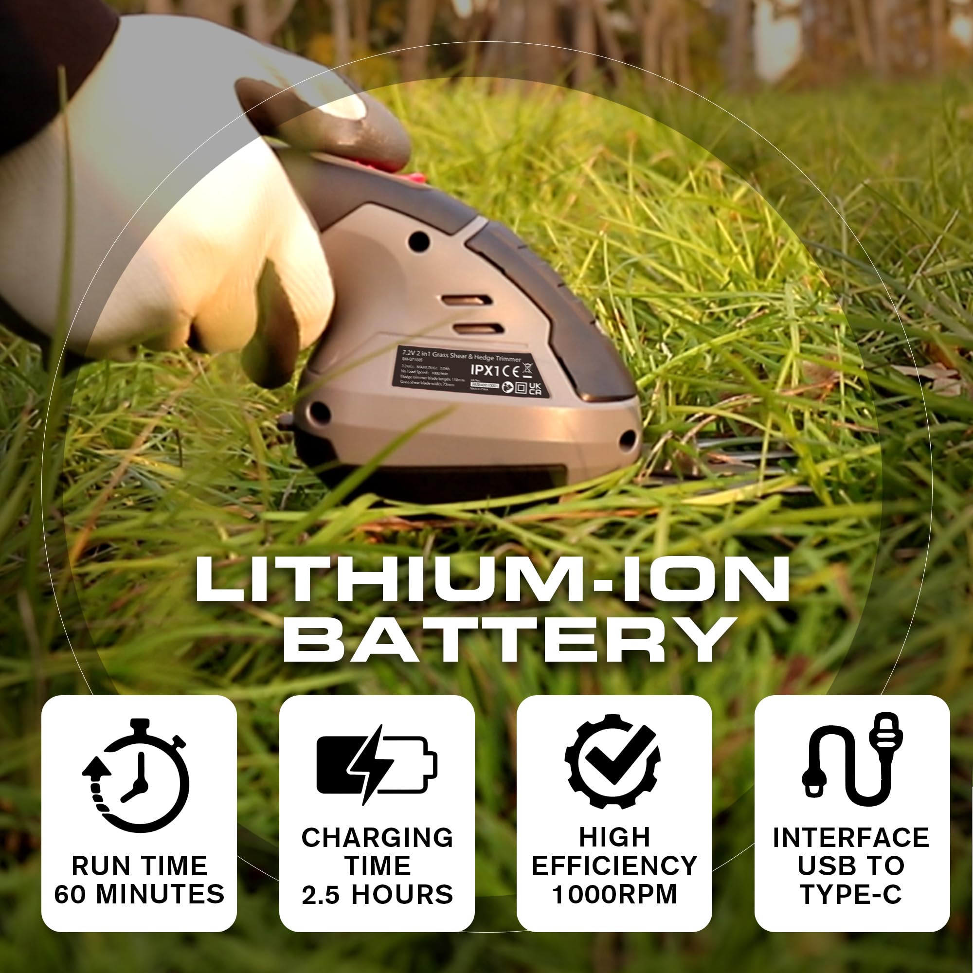 Bluemars Taille-haie sans fil 8 V 2 en 1 avec batterie lithium-ion 2000 mAh, mini sécateur de jardin avec 2 lames, pour pelouse, arbuste et bordure de jardin